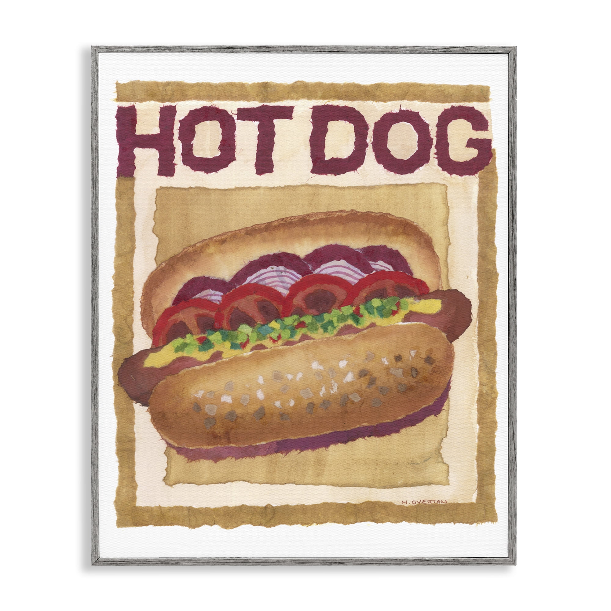 Stupell Industries Traditional Hot Dog Food & Beverage Painting Gray Framed Art Print Wall Art, 11 x 14