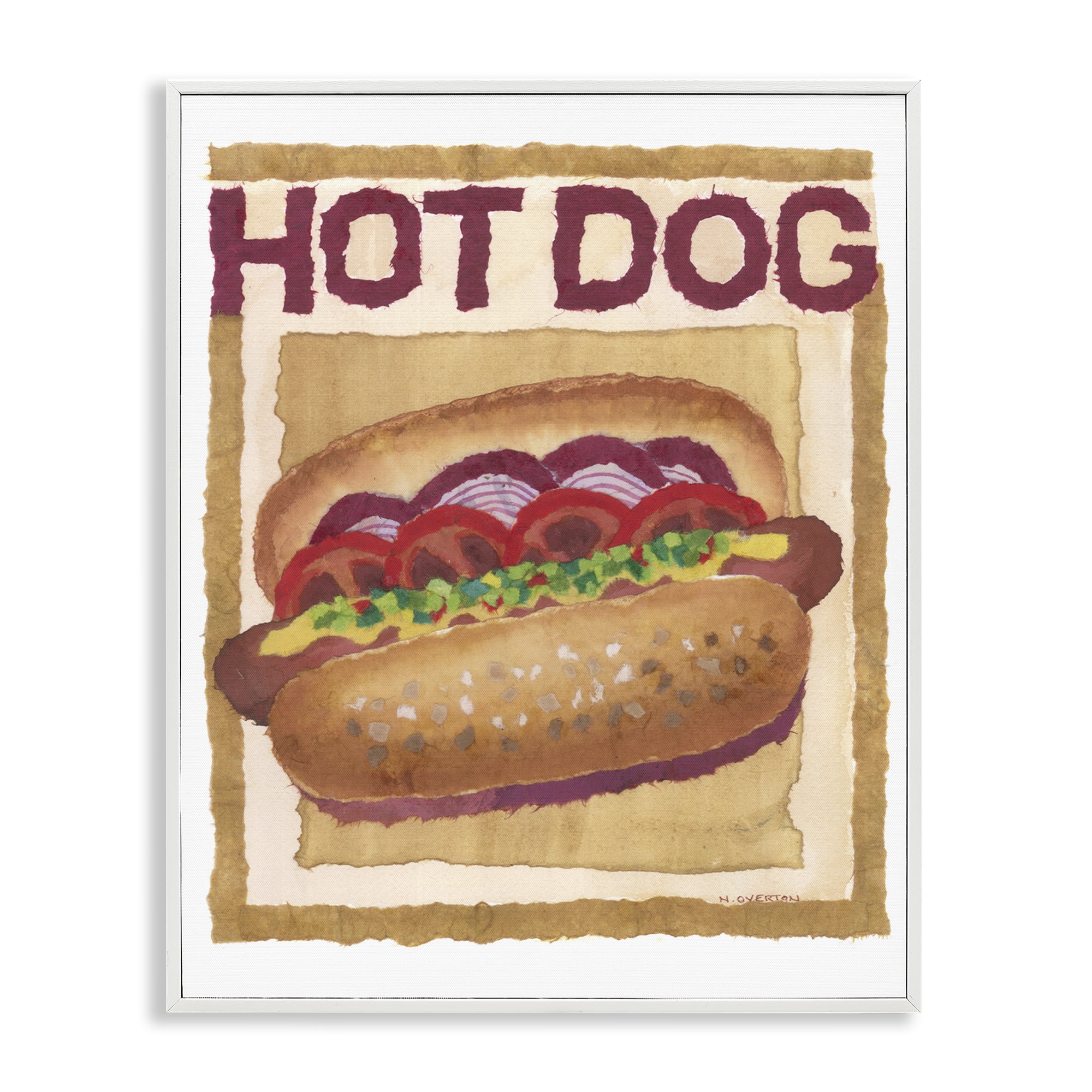 Stupell Industries Traditional Hot Dog Food & Beverage Painting White Framed Art Print Wall Art, 16 x 20