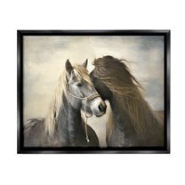 Stupell Industries Traditional Hugging Horses Animals & Insects Painting Black Floater Framed Canvas Art Print Wall Art, 21 x 17