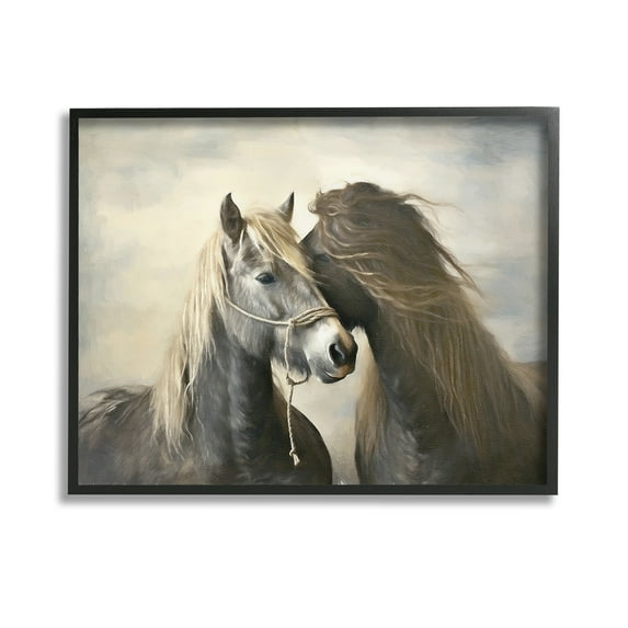 Stupell Industries Traditional Hugging Horses Animals & Insects Painting Black Framed Art Print Wall Art, 14 x 11