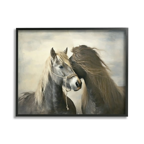 Stupell Industries Traditional Hugging Horses Animals & Insects Painting Black Framed Art Print Wall Art, 30 x 24