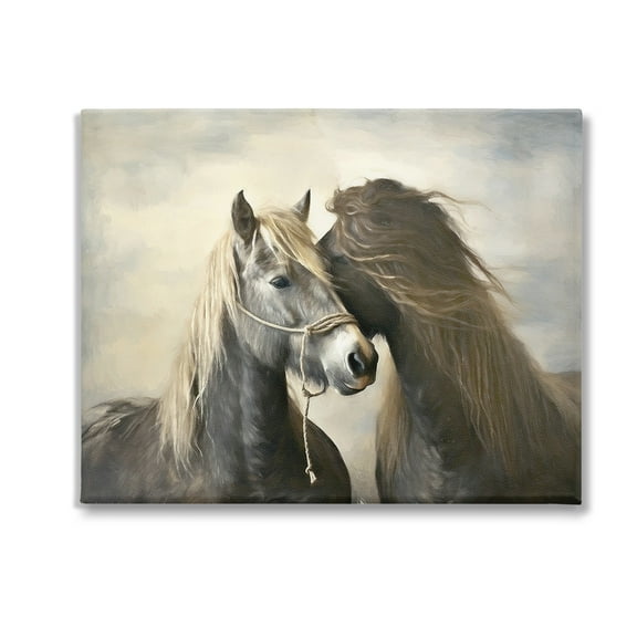 Stupell Industries Traditional Hugging Horses Animals & Insects Painting Gallery Wrapped Canvas Art Print Wall Art, 20 x 16