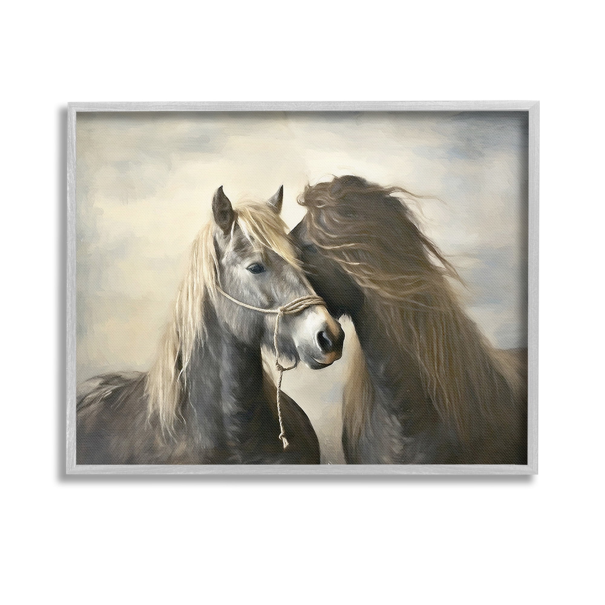 Stupell Industries Traditional Hugging Horses Animals & Insects Painting Gray Framed Art Print Wall Art, 14 x 11