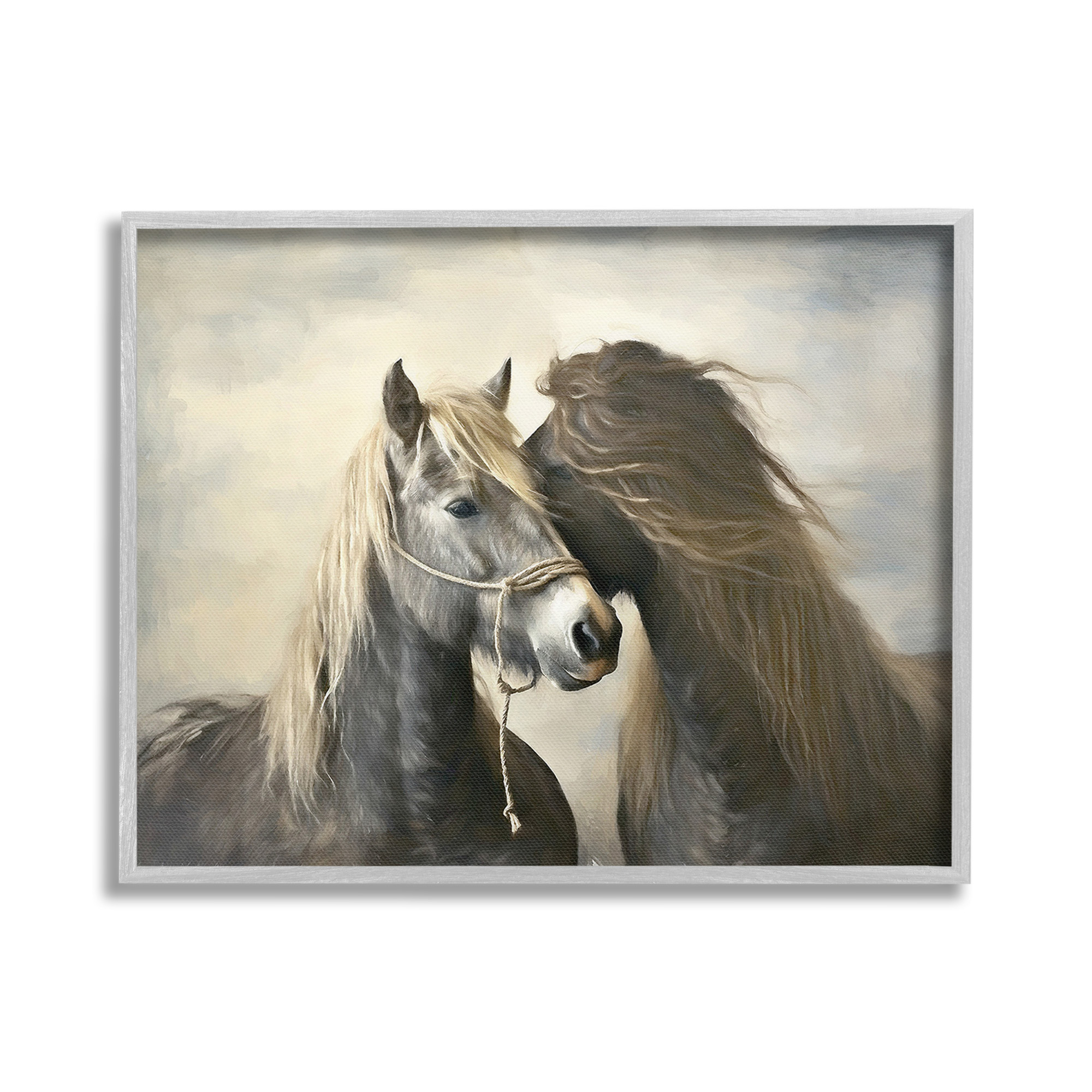 Stupell Industries Traditional Hugging Horses Animals & Insects Painting Gray Framed Art Print Wall Art, 20 x 16
