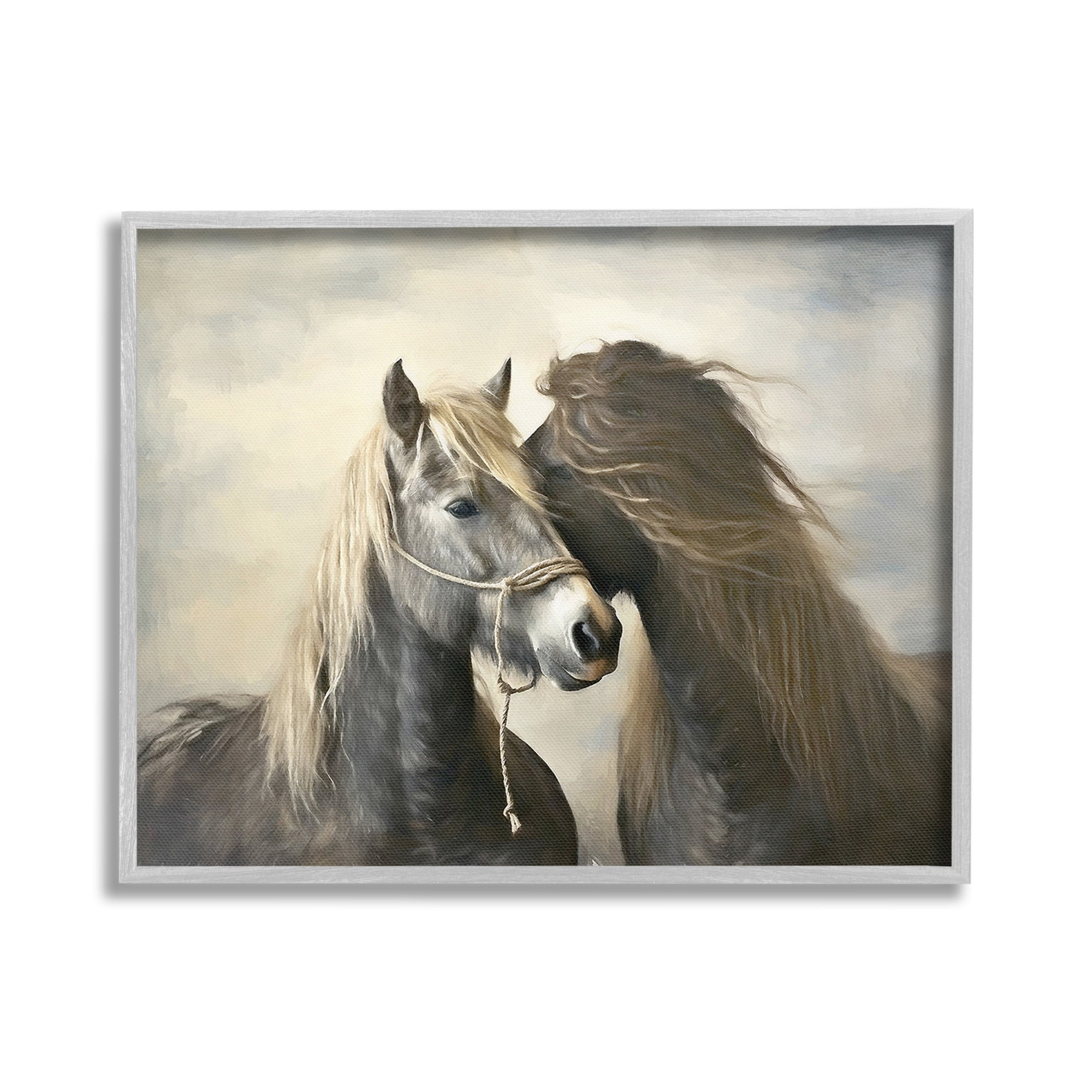 Stupell Industries Traditional Hugging Horses Animals & Insects Painting Gray Framed Art Print Wall Art, 30 x 24