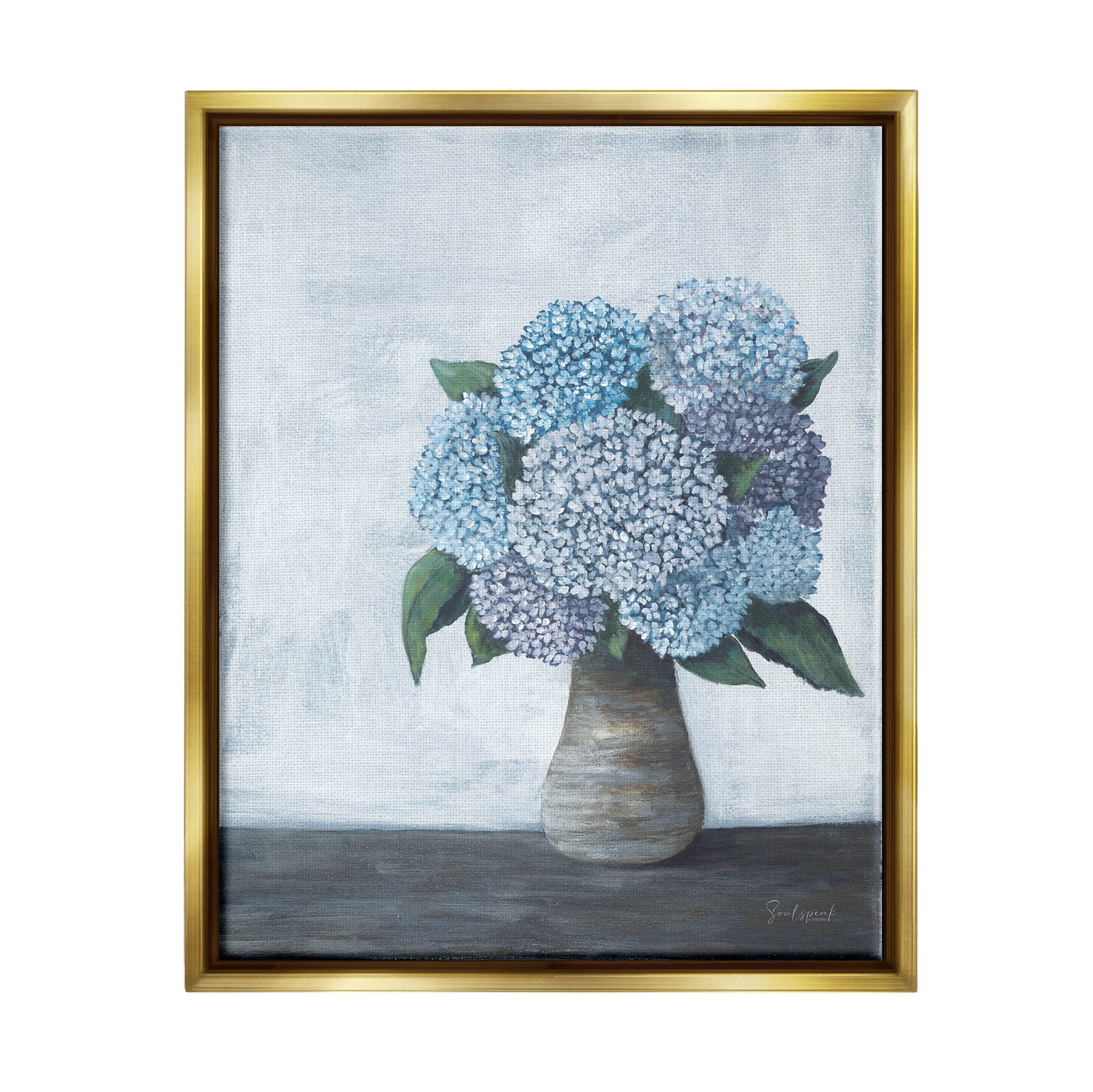 Stupell Industries Traditional Hydrangea Bouquet Painting Metallic Gold Floating Framed Canvas Print Wall Art, Design by Soulspeak & Sawdust