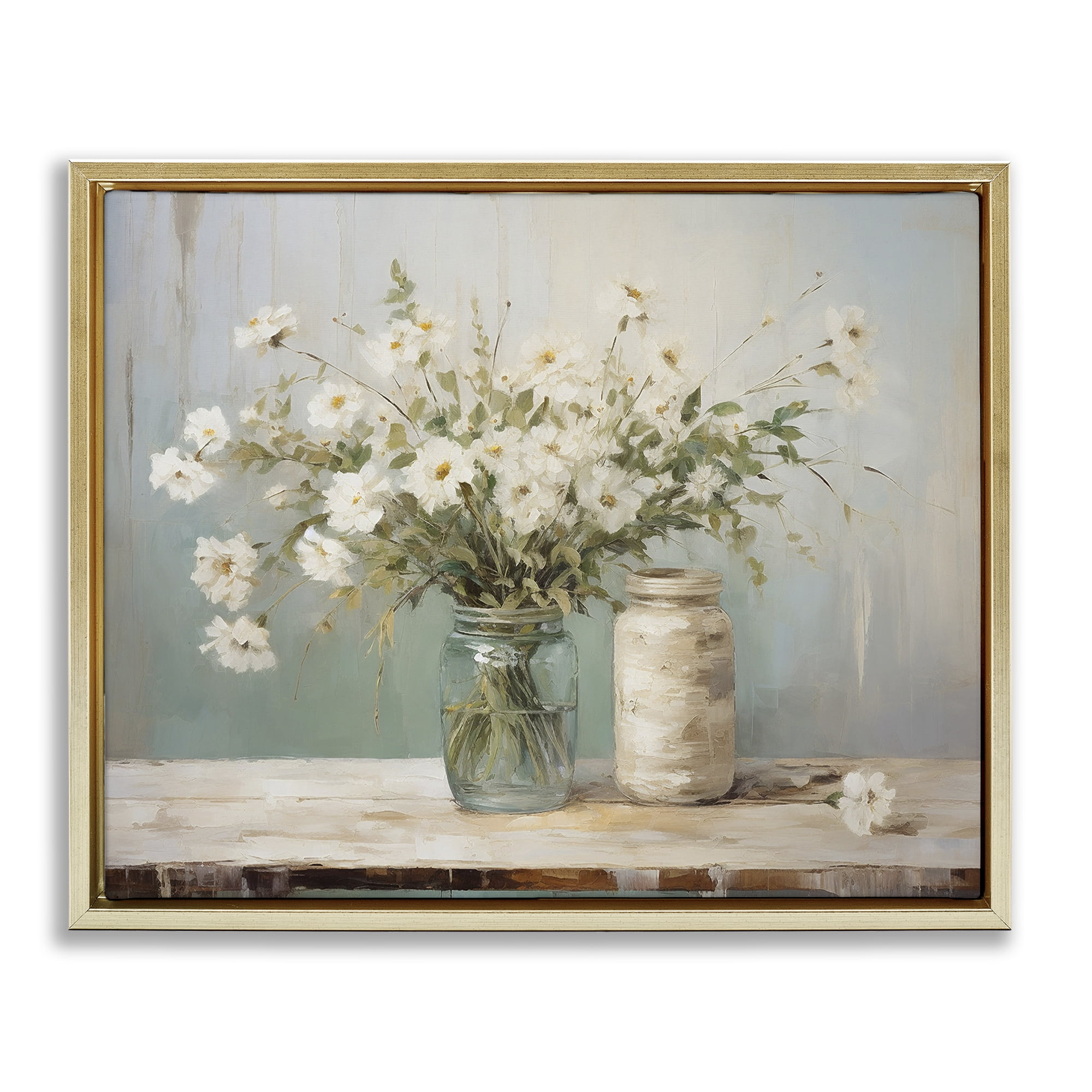 Stupell Industries Traditional Jar Bouquet Botanical & Floral Painting Gold Floater Framed Art Print Wall Art, 31 x 25