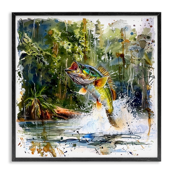 Stupell Industries Traditional Jumping Bass Splash Black Framed Giclee Art, 12 x 12, by LSR Design Studio