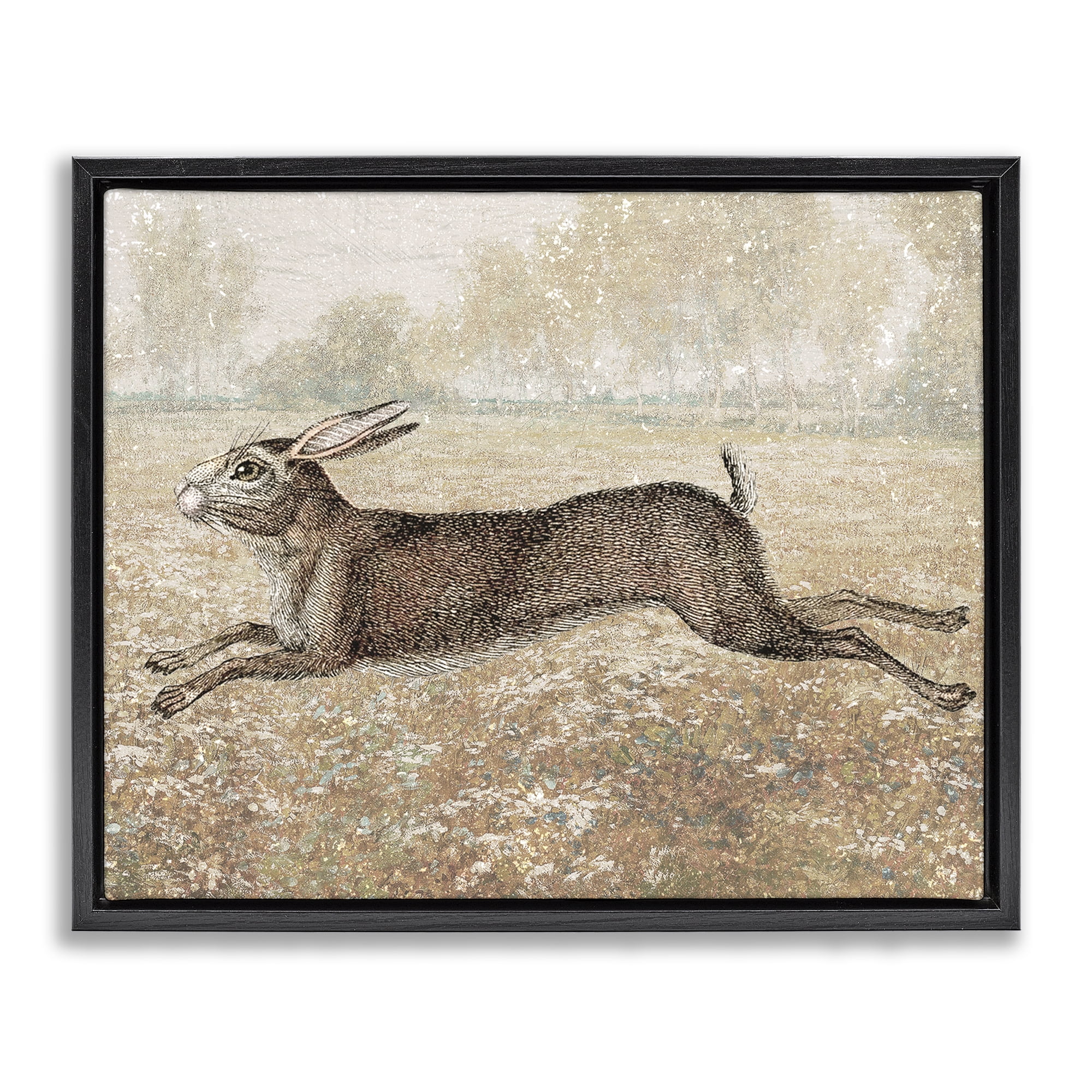 Stupell Industries Traditional Jumping Hare Landscape & Nature Painting Black Floater Framed Canvas Art Print Wall Art, 21 x 17