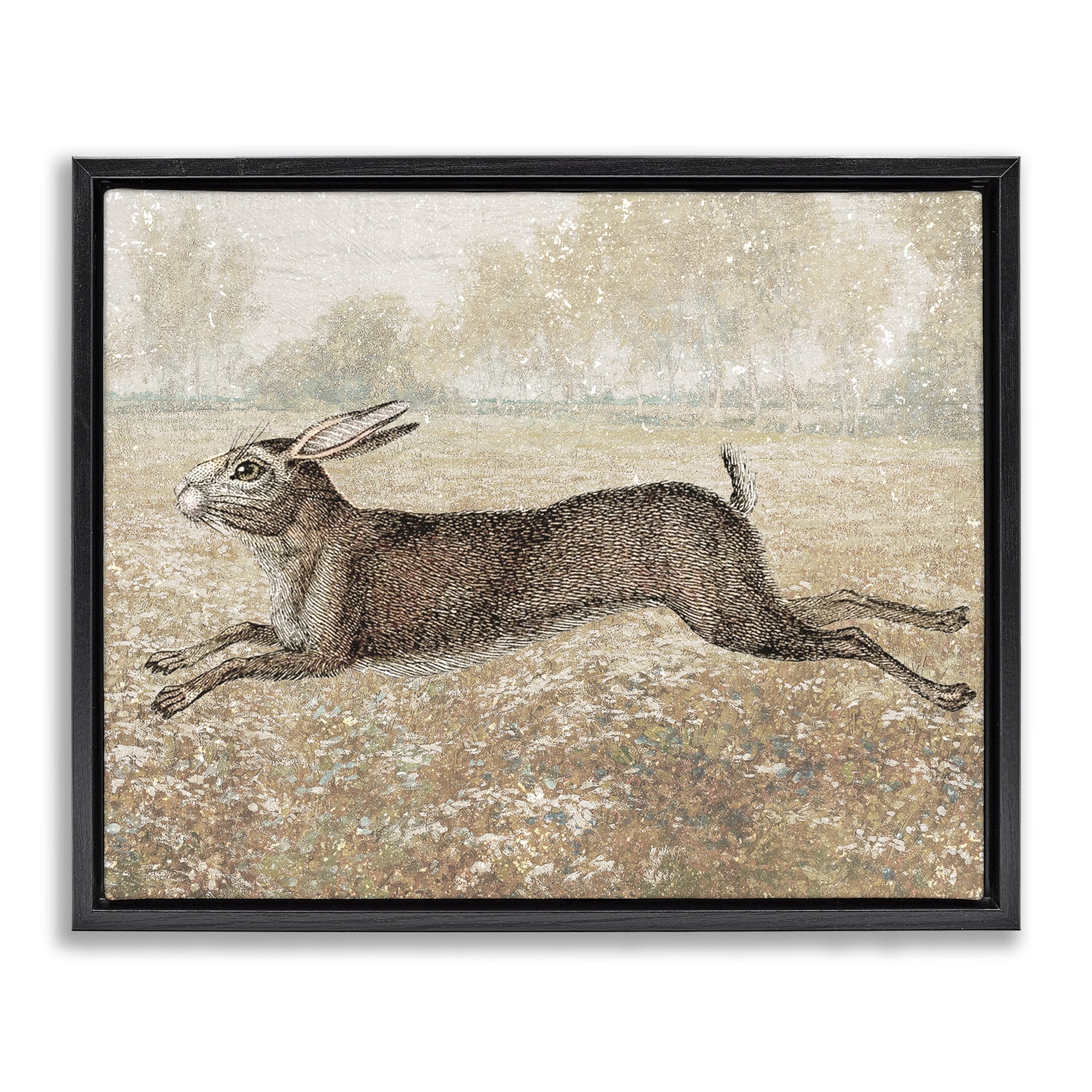 Stupell Industries Traditional Jumping Hare Landscape & Nature Painting Black Floater Framed Canvas Art Print Wall Art, 31 x 25