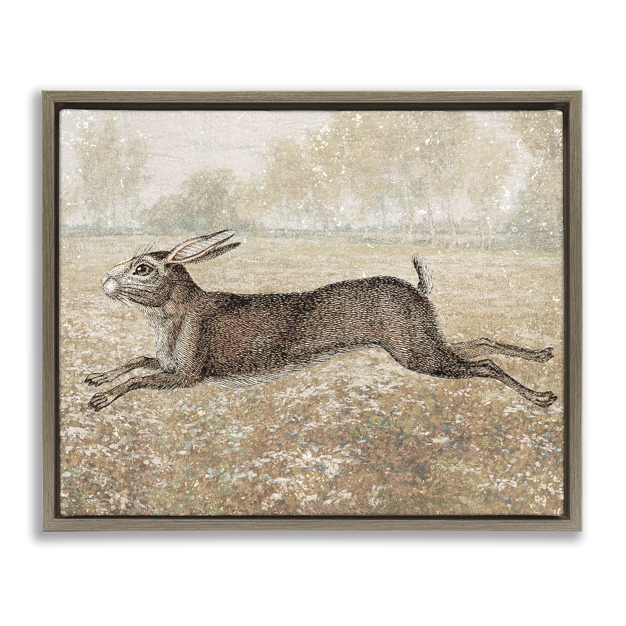 Stupell Industries Traditional Jumping Hare Landscape & Nature Painting Brown Floater Framed Canvas Art Print Wall Art, 31 x 25