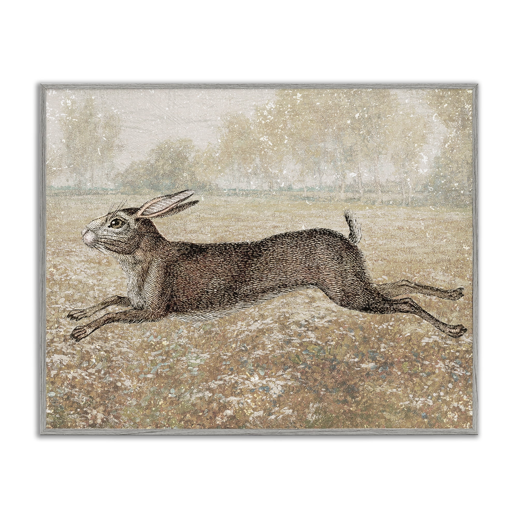 Stupell Industries Traditional Jumping Hare Landscape & Nature Painting Gray Framed Art Print Wall Art, 14 x 11