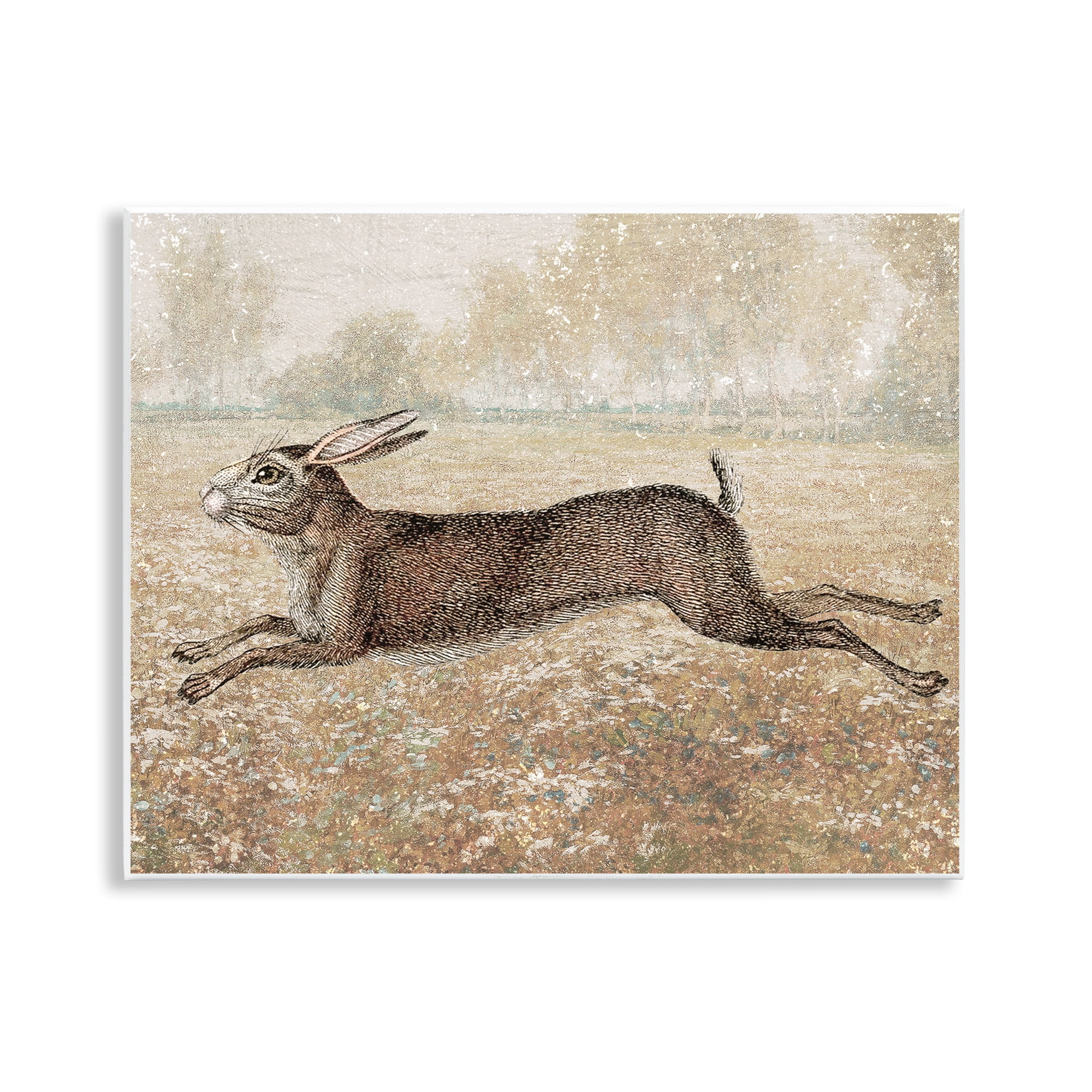 Stupell Industries Traditional Jumping Hare Landscape & Nature Painting Unframed Art Print Wall Art, 14 x 11