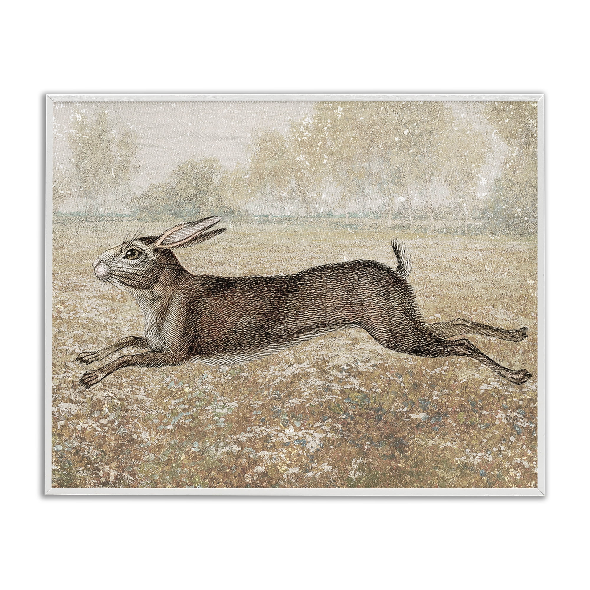 Stupell Industries Traditional Jumping Hare Landscape & Nature Painting White Framed Art Print Wall Art, 20 x 16