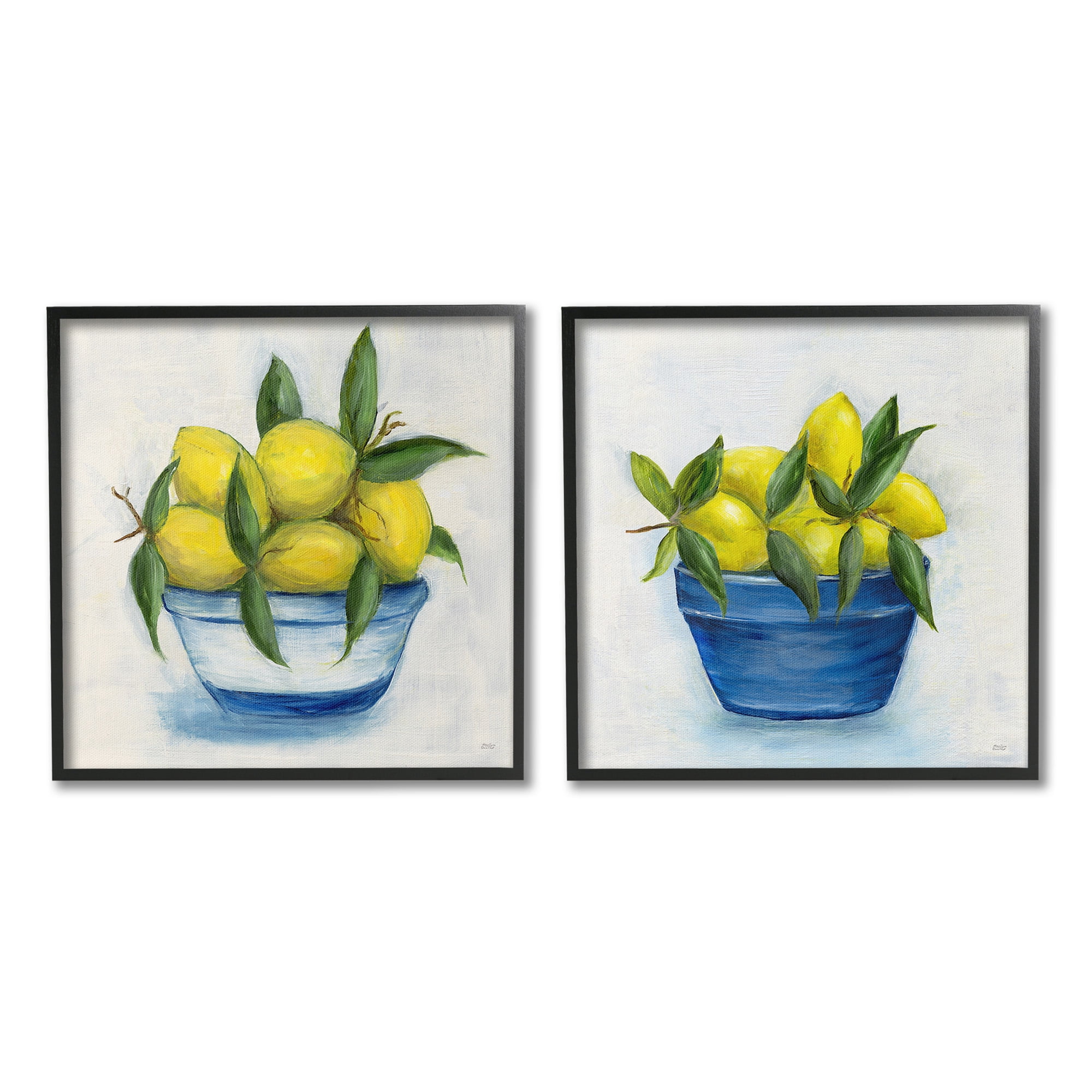 Stupell Industries Traditional Lemon Bowls Food & Beverage Painting Black Framed Art Print Wall Art, 12 x 12, Set of 2