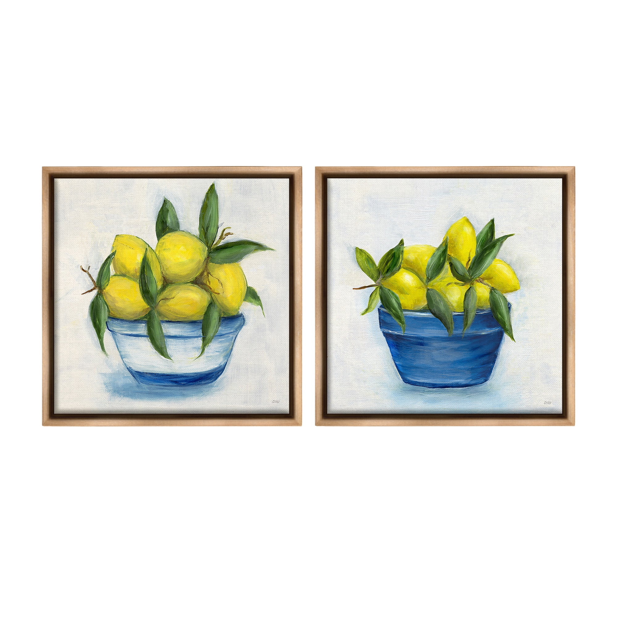 Stupell Industries Traditional Lemon Bowls Food & Beverage Painting Brown Floater Framed Canvas Art Print Wall Art, 18 x 18, Set of 2