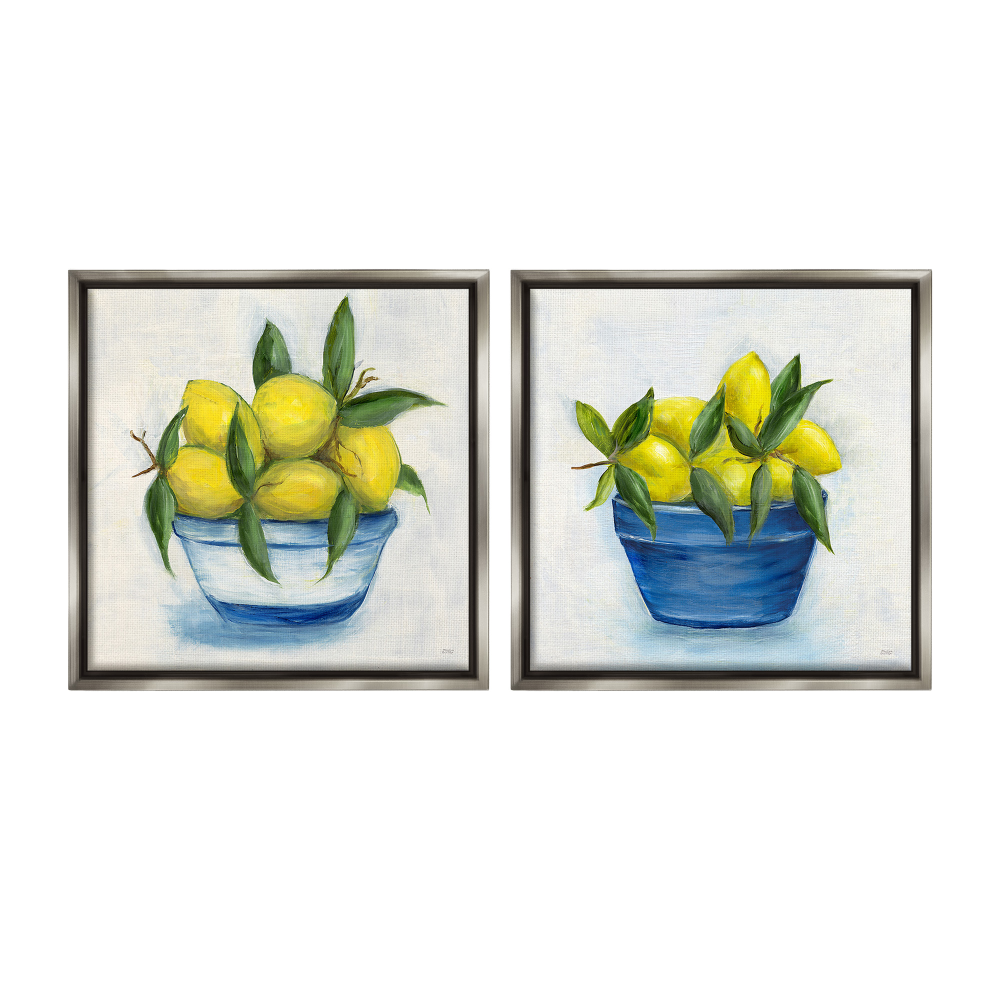 Stupell Industries Traditional Lemon Bowls Food & Beverage Painting Gray Floater Framed Canvas Art Print Wall Art, 18 x 18, Set of 2