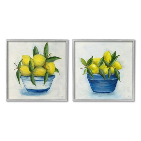 Stupell Industries Traditional Lemon Bowls Food & Beverage Painting Gray Framed Art Print Wall Art, 17 x 17, Set of 2