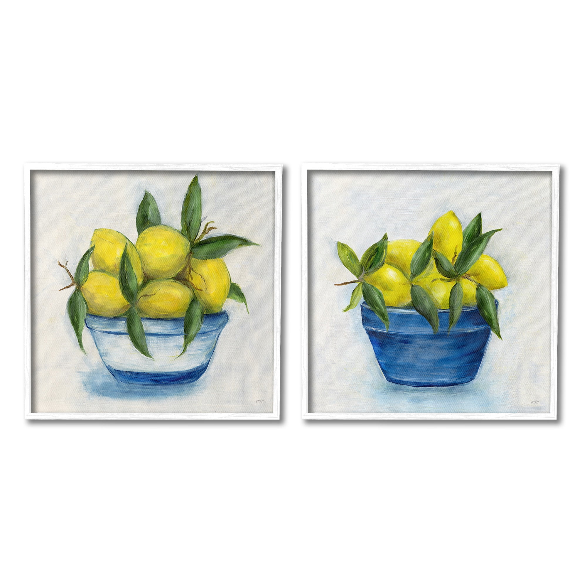 Stupell Industries Traditional Lemon Bowls Food & Beverage Painting White Framed Art Print Wall Art, 12 x 12, Set of 2