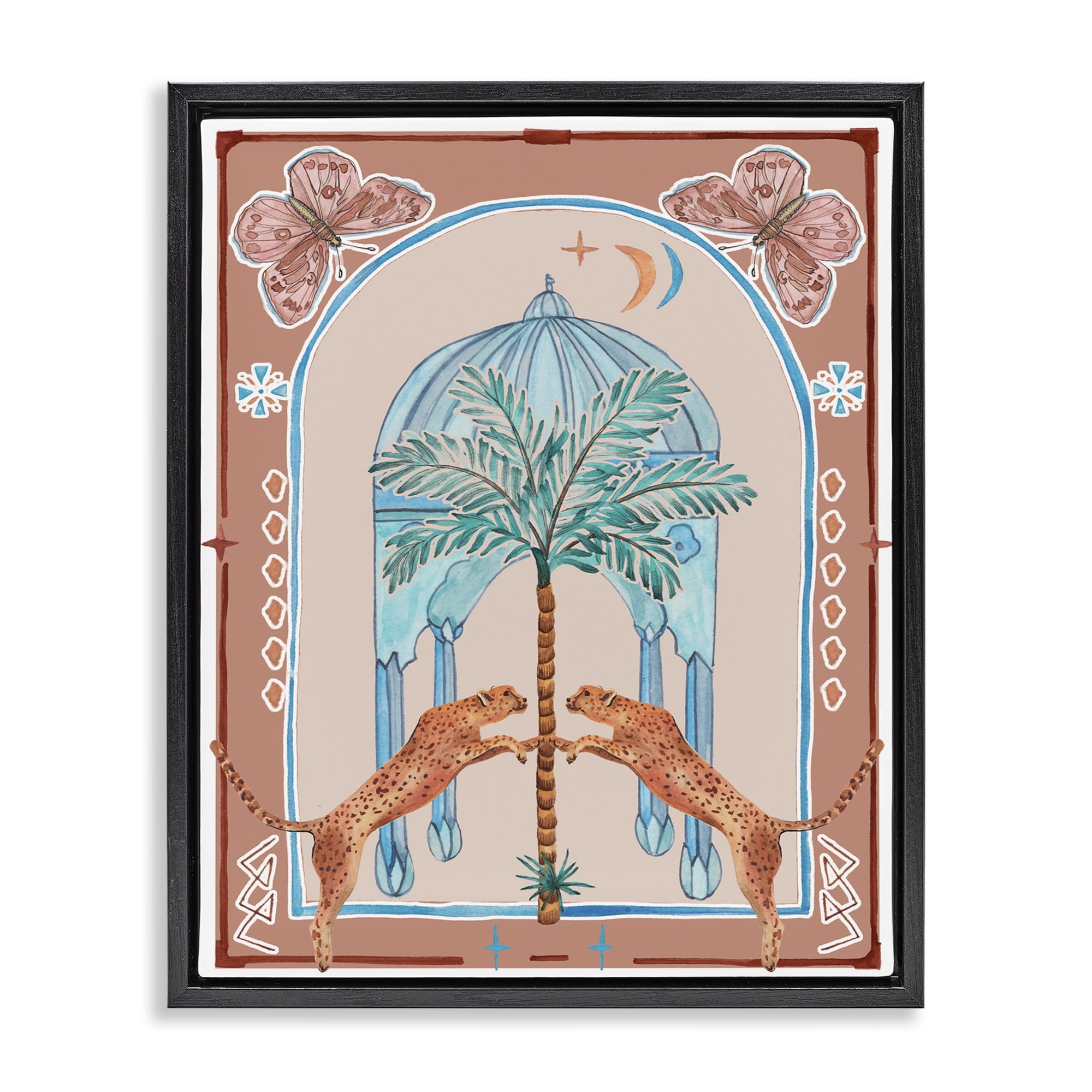 Stupell Industries Traditional Leopards & Palm Tree Animals & Insects Painting Black Floater Framed Canvas Art Print Wall Art, 25 x 31