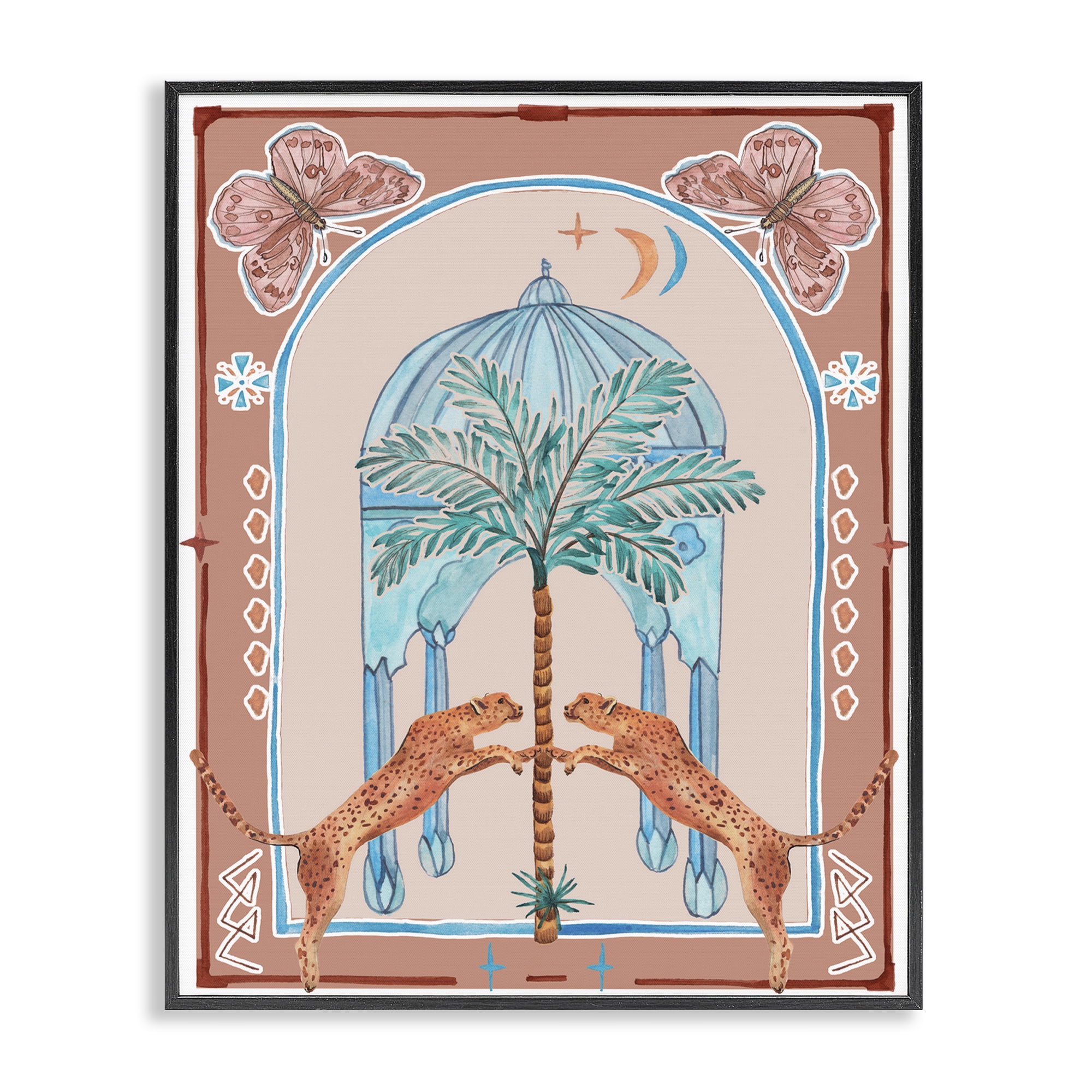 Stupell Industries Traditional Leopards & Palm Tree Animals & Insects Painting Black Framed Art Print Wall Art, 24 x 30