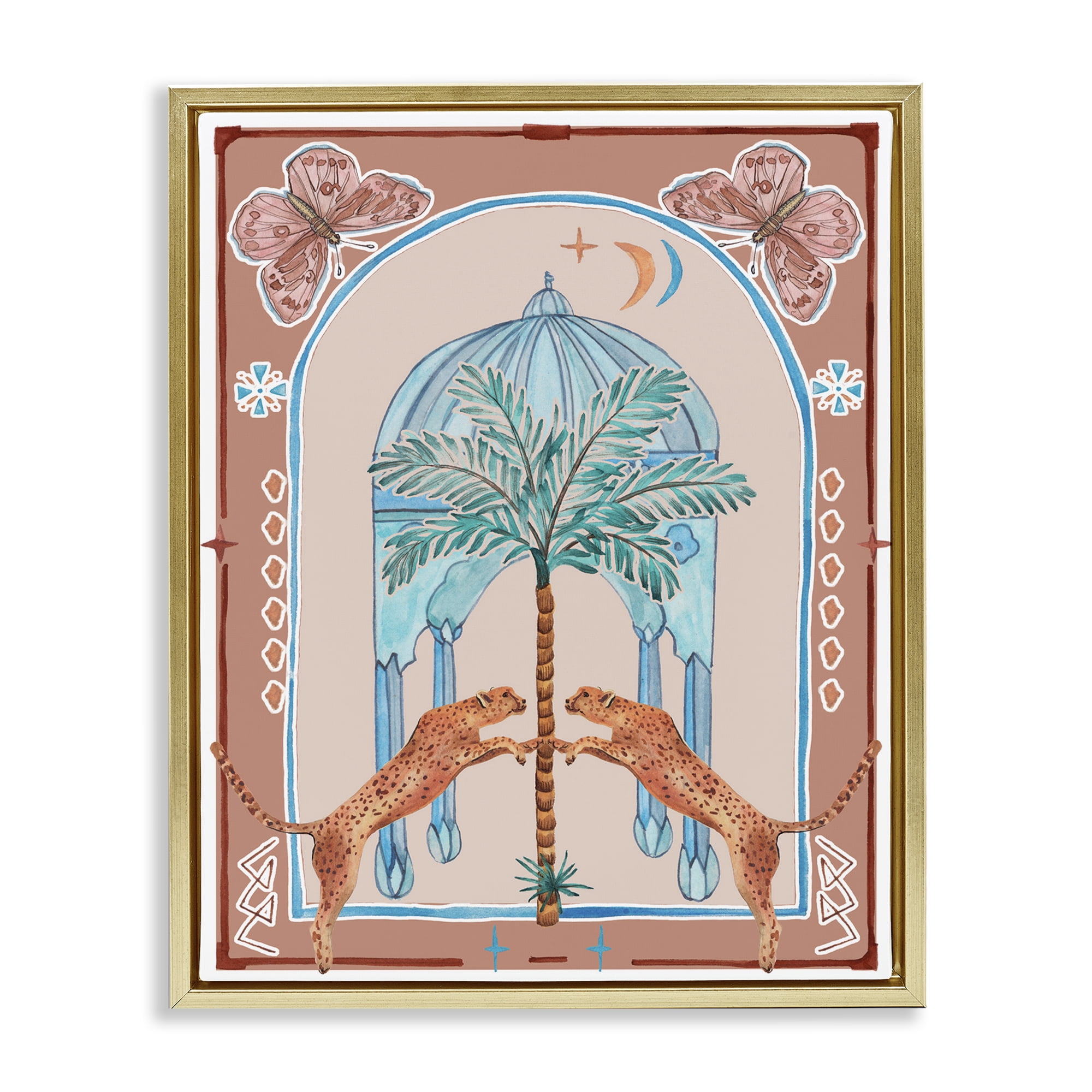 Stupell Industries Traditional Leopards & Palm Tree Animals & Insects Painting Gold Floater Framed Canvas Art Print Wall Art, 25 x 31