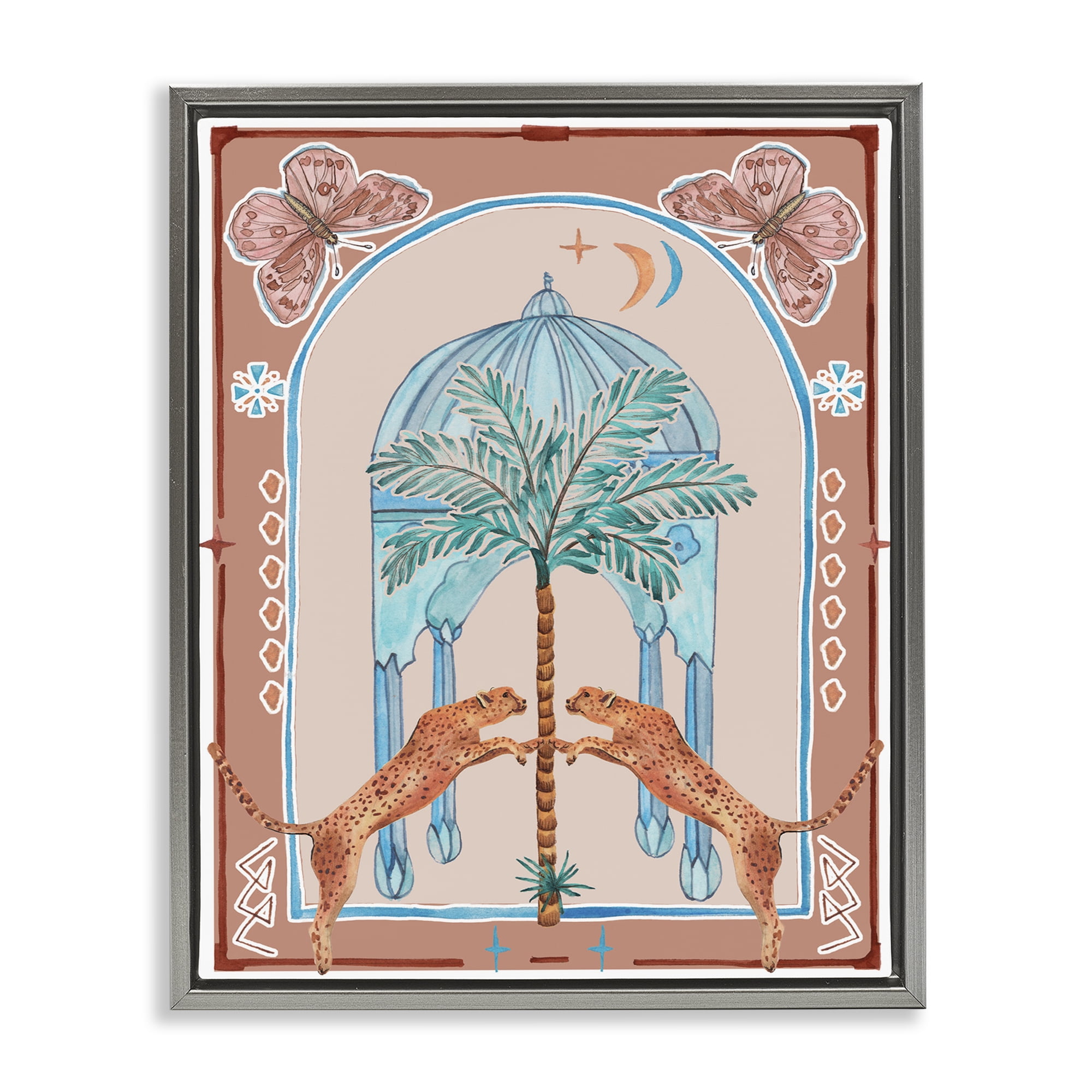 Stupell Industries Traditional Leopards & Palm Tree Animals & Insects Painting Gray Floater Framed Canvas Art Print Wall Art, 25 x 31