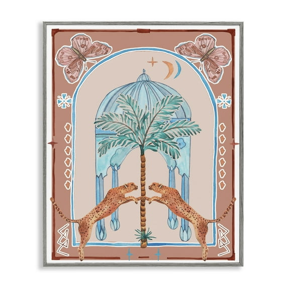 Stupell Industries Traditional Leopards & Palm Tree Animals & Insects Painting Gray Framed Art Print Wall Art, 24 x 30