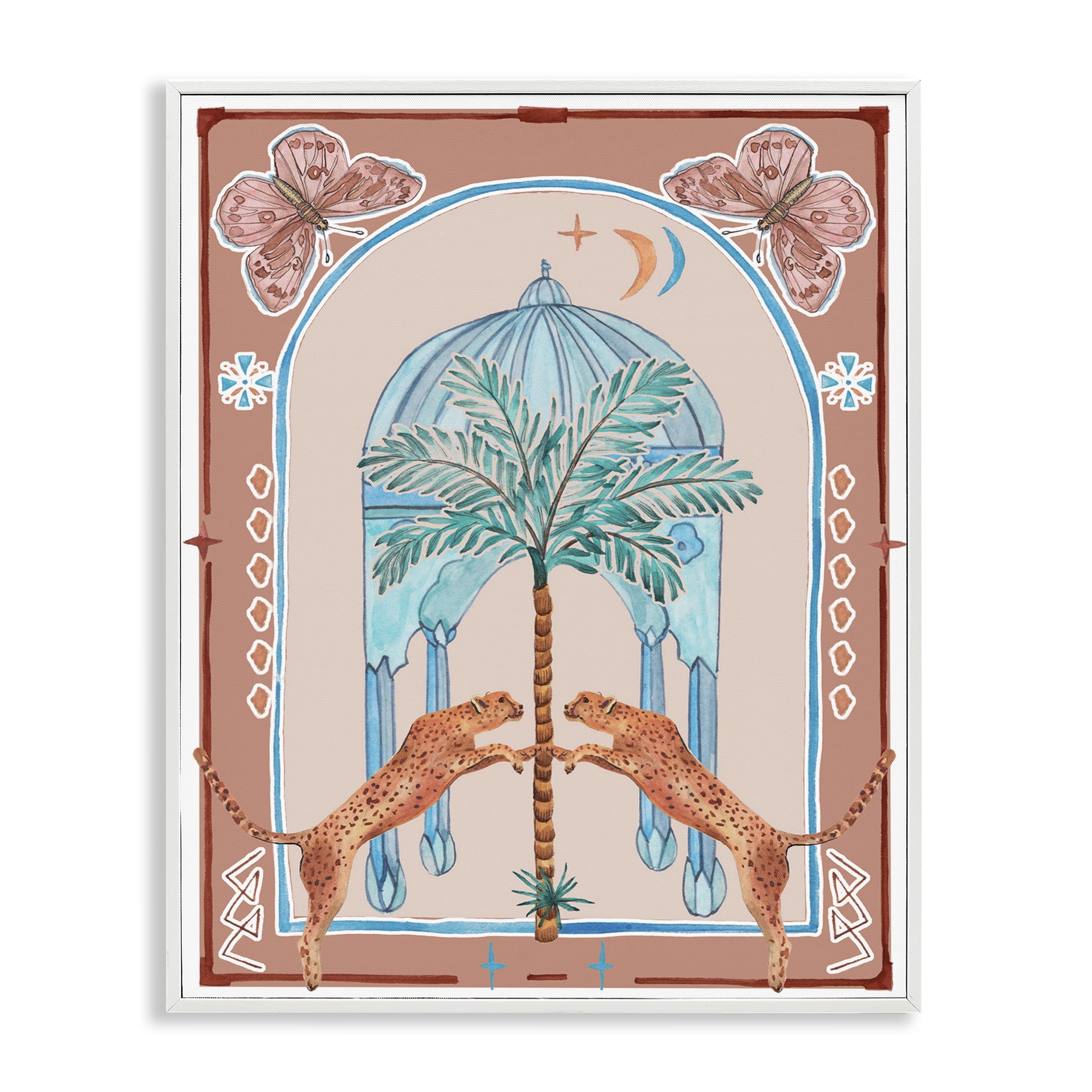 Stupell Industries Traditional Leopards & Palm Tree Animals & Insects Painting White Framed Art Print Wall Art, 11 x 14