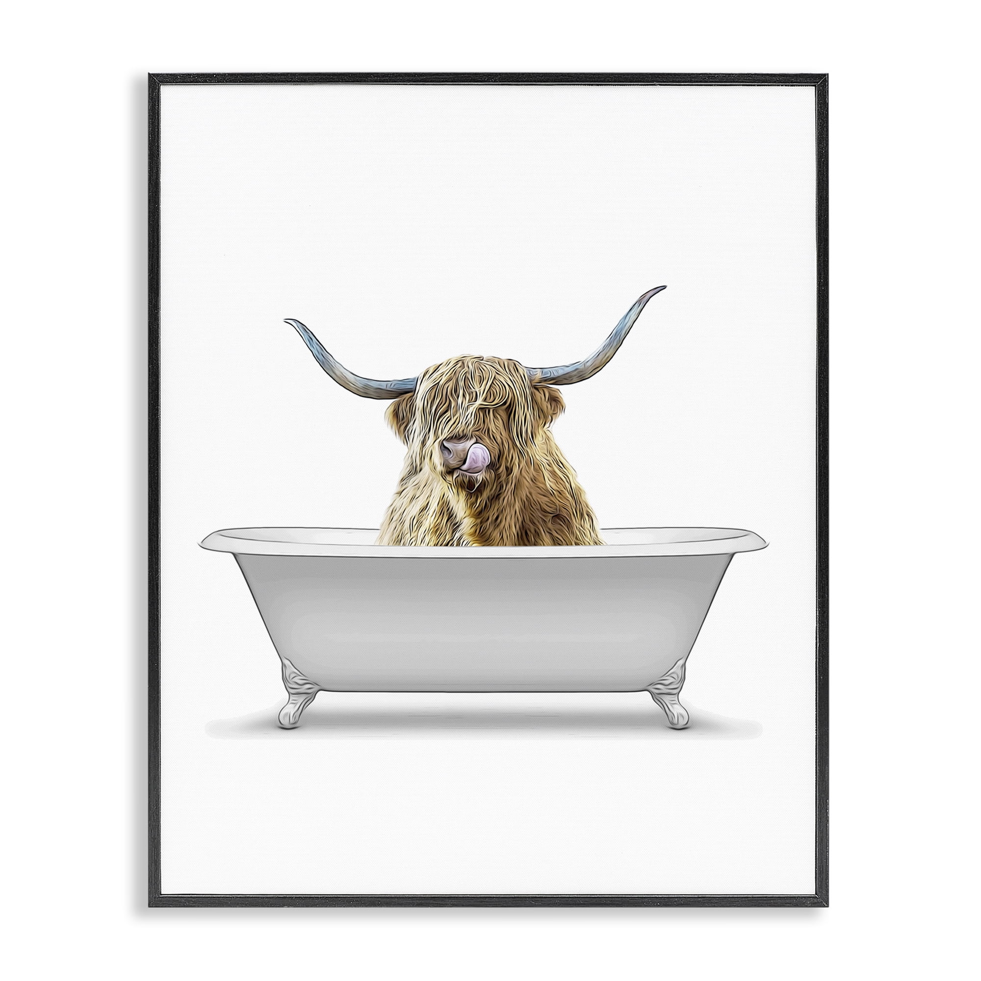 Stupell Industries Traditional Longhorn in Bath Bath & Laundry Painting Black Framed Art Print Wall Art, 11 x 14