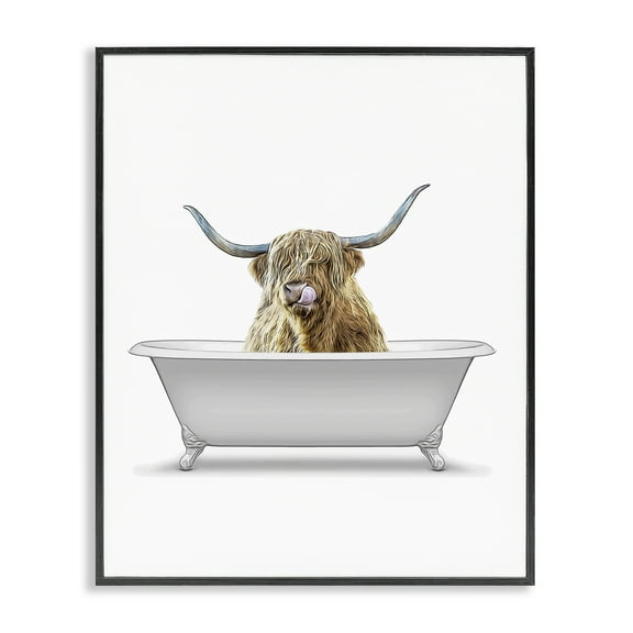 Stupell Industries Traditional Longhorn in Bath Bath & Laundry Painting Black Framed Art Print Wall Art, 11 x 14