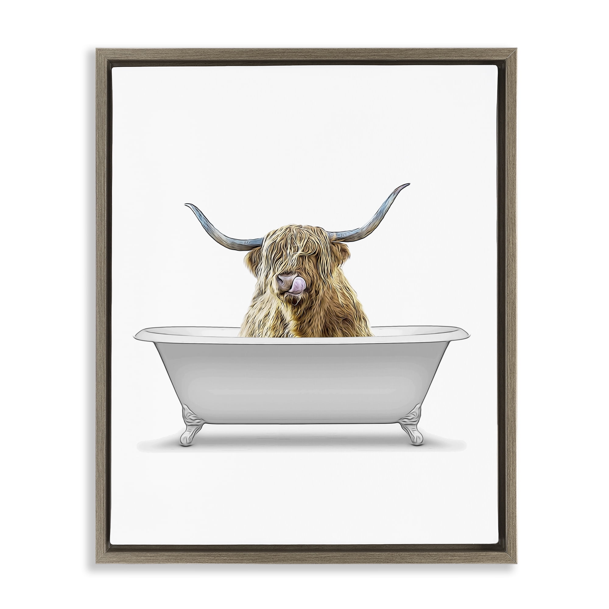 Stupell Industries Traditional Longhorn in Bath Bath & Laundry Painting Brown Floater Framed Canvas Art Print Wall Art, 25 x 31