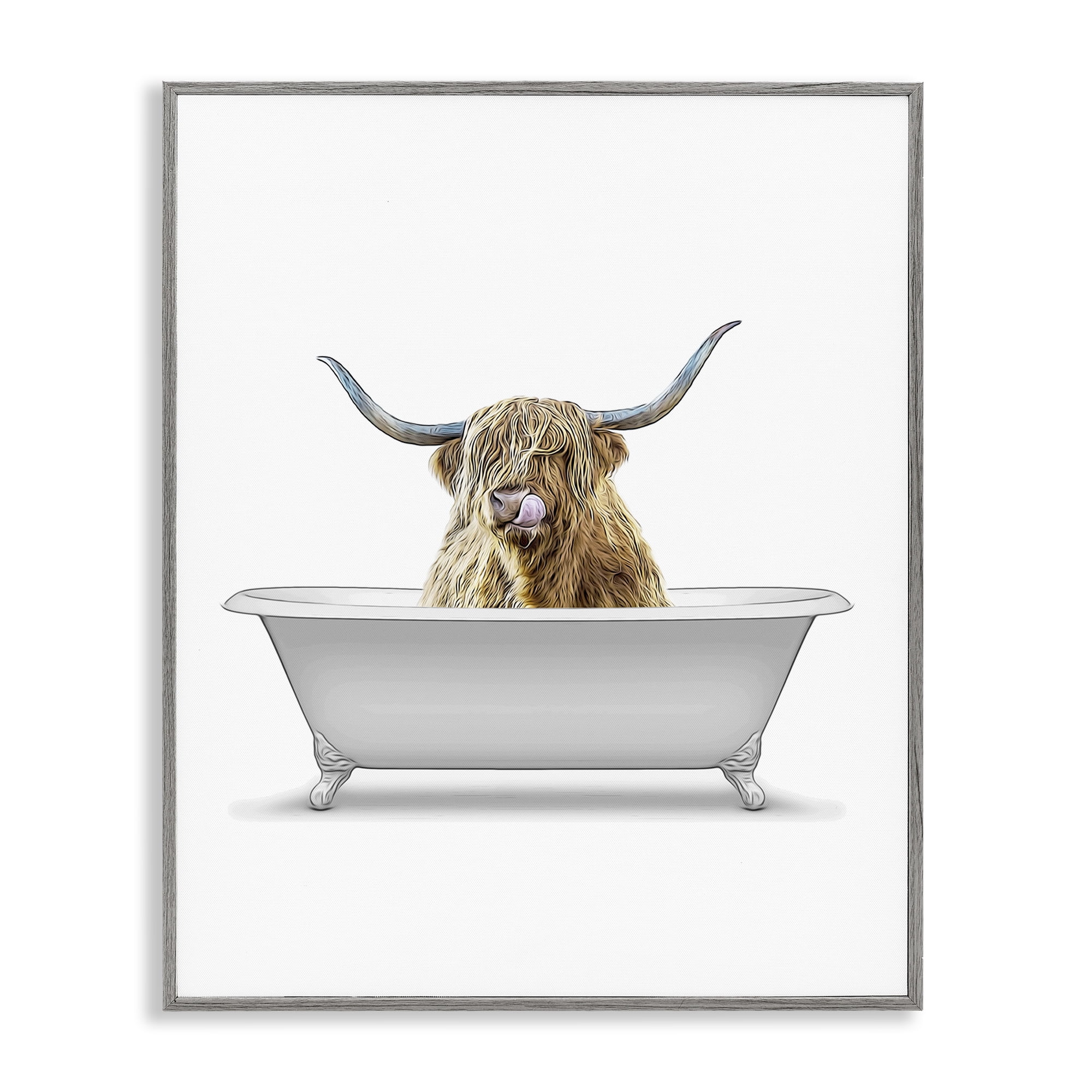 Stupell Industries Traditional Longhorn in Bath Bath & Laundry Painting Gray Framed Art Print Wall Art, 24 x 30