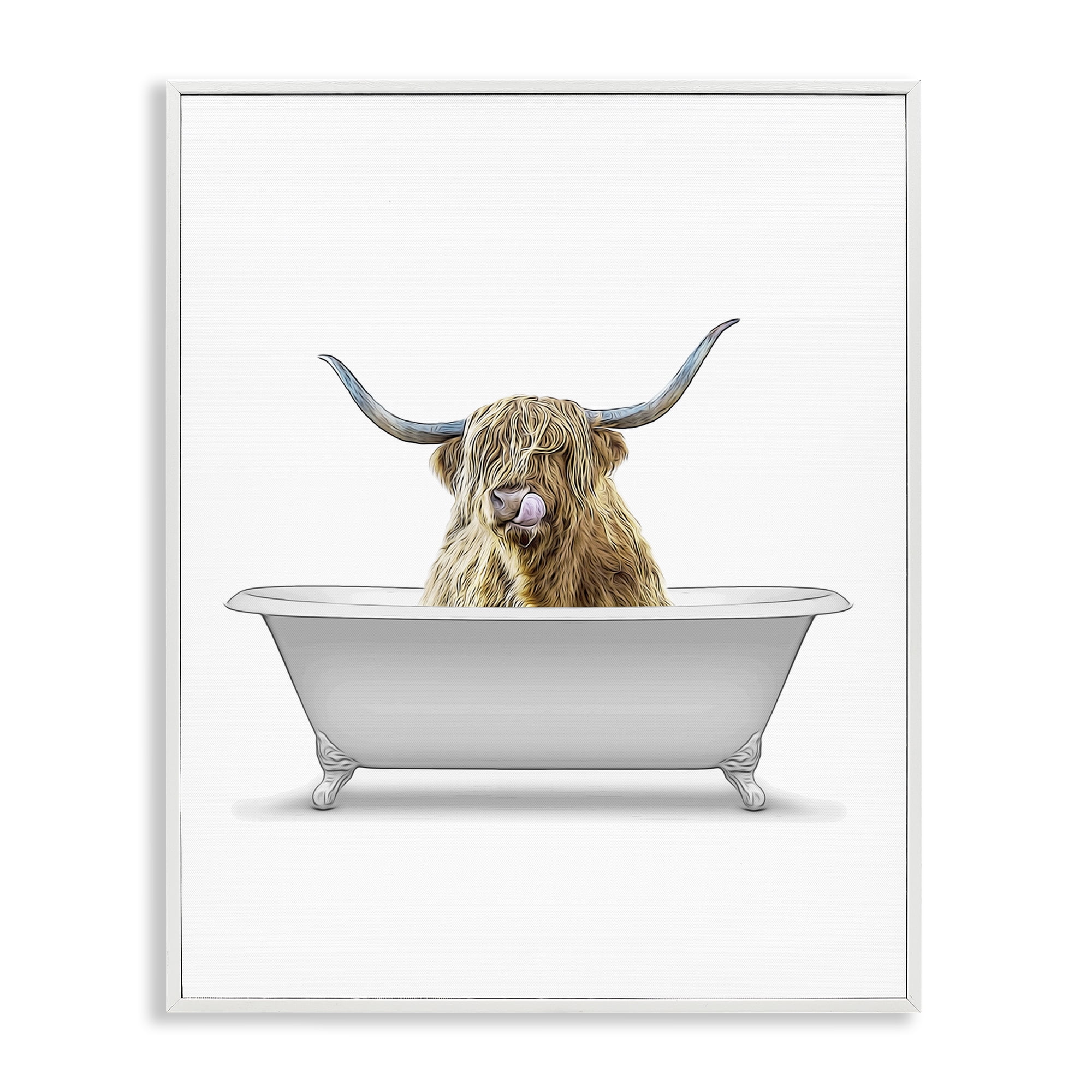 Stupell Industries Traditional Longhorn in Bath Bath & Laundry Painting White Framed Art Print Wall Art, 24 x 30