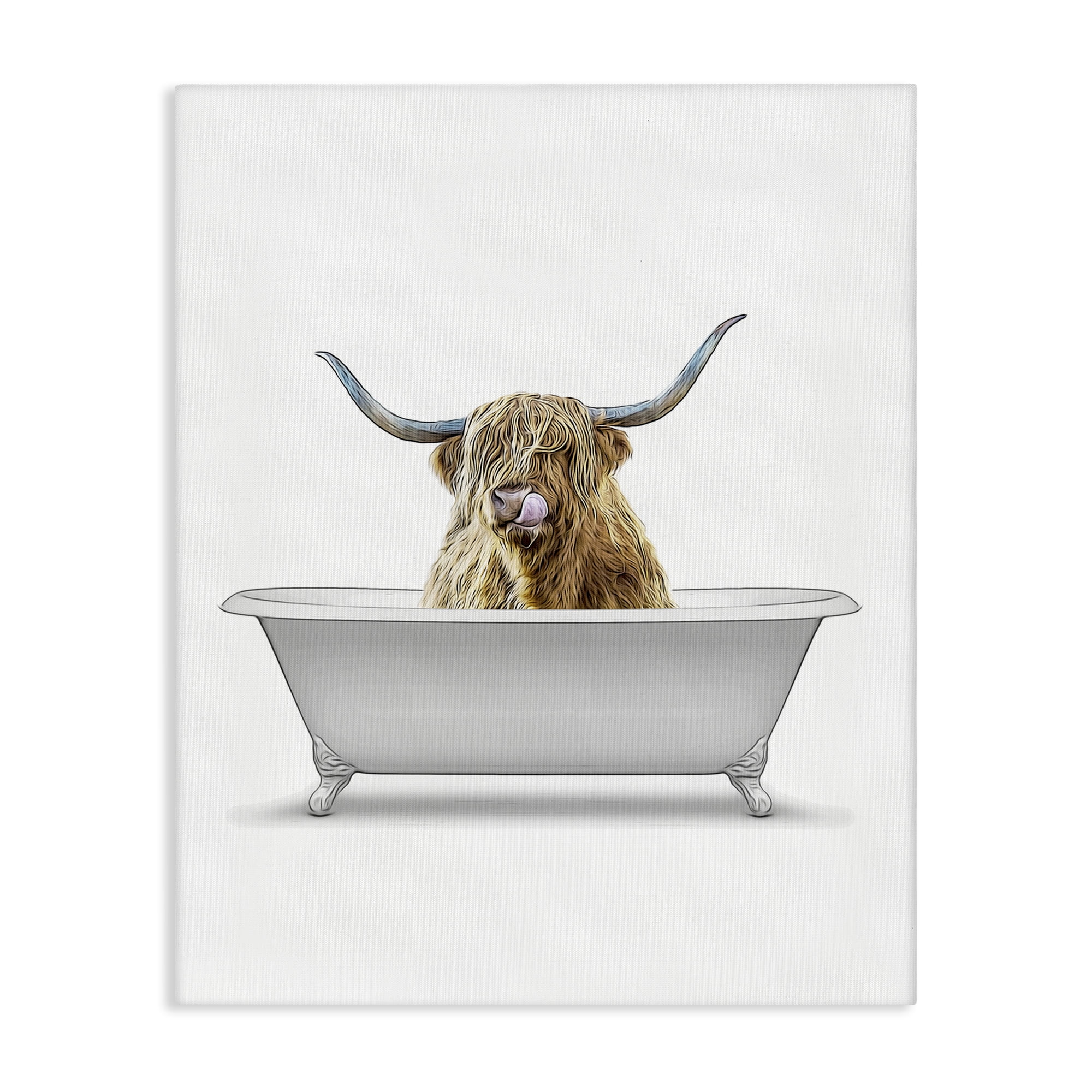Stupell Industries Traditional Longhorn in Bath Bath & Laundry Painting Wrapped Canvas Art Print Wall Art, 16 x 20