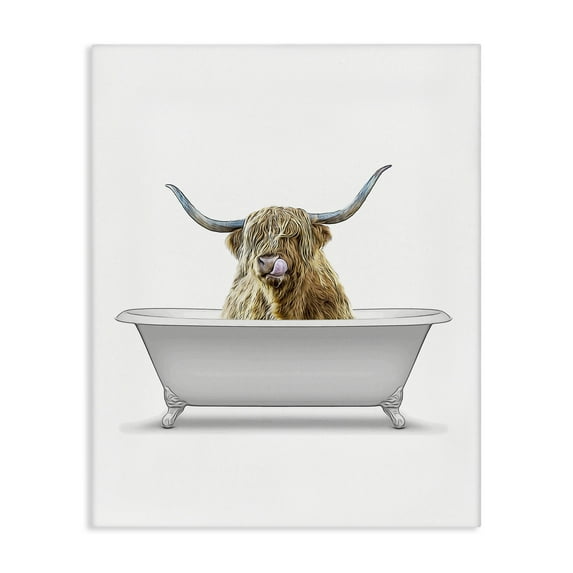 Stupell Industries Traditional Longhorn in Bath Bath & Laundry Painting Wrapped Canvas Art Print Wall Art, 24 x 30