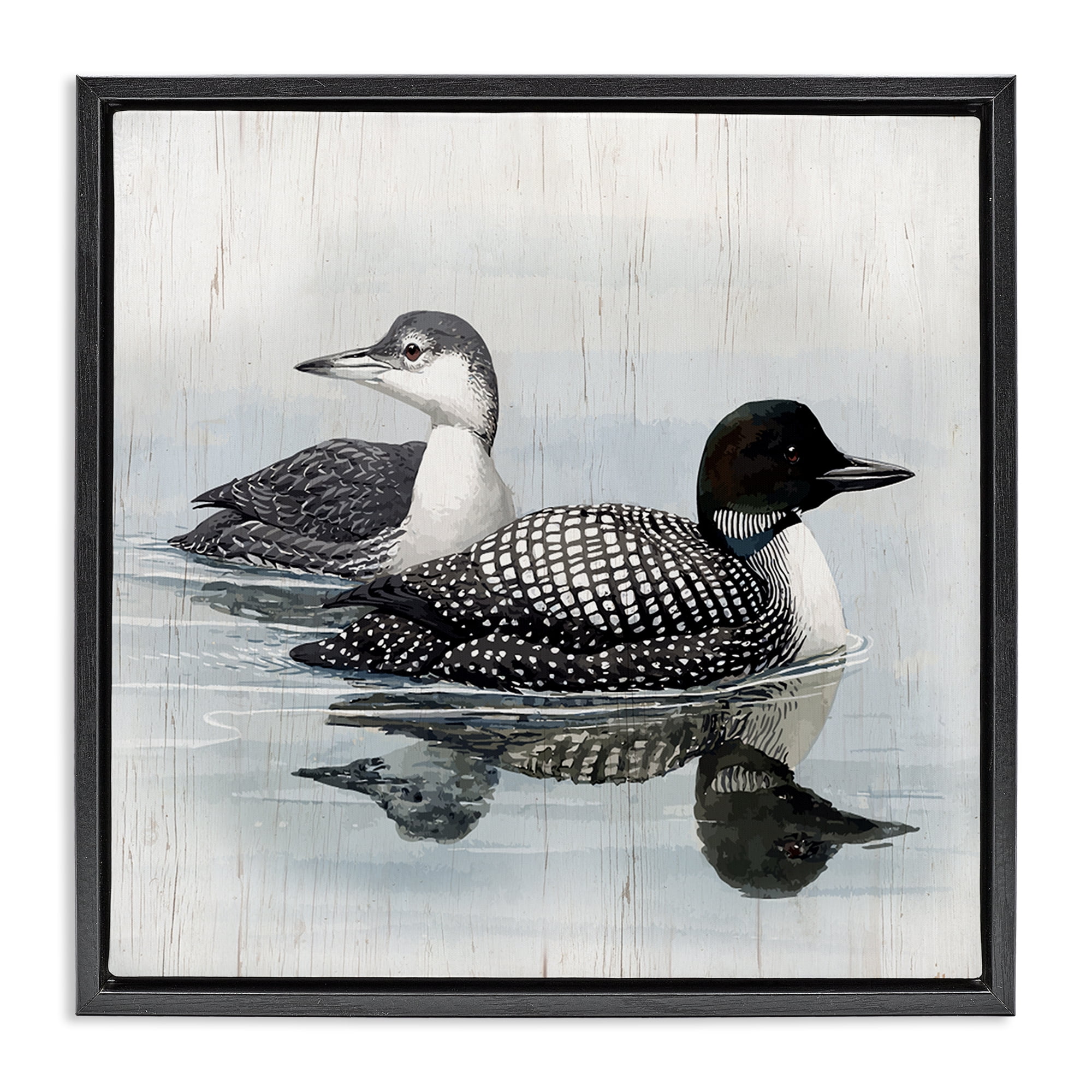 Stupell Industries Traditional Loons Wading Animals Painting Black Floater Framed Canvas Art Print Wall Art, 18 x 18