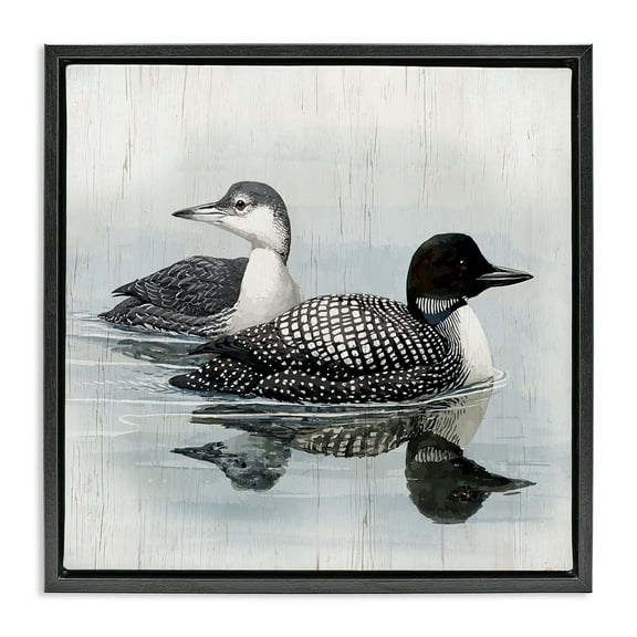 Stupell Industries Traditional Loons Wading Animals Painting Black Floater Framed Canvas Art Print Wall Art, 18 x 18