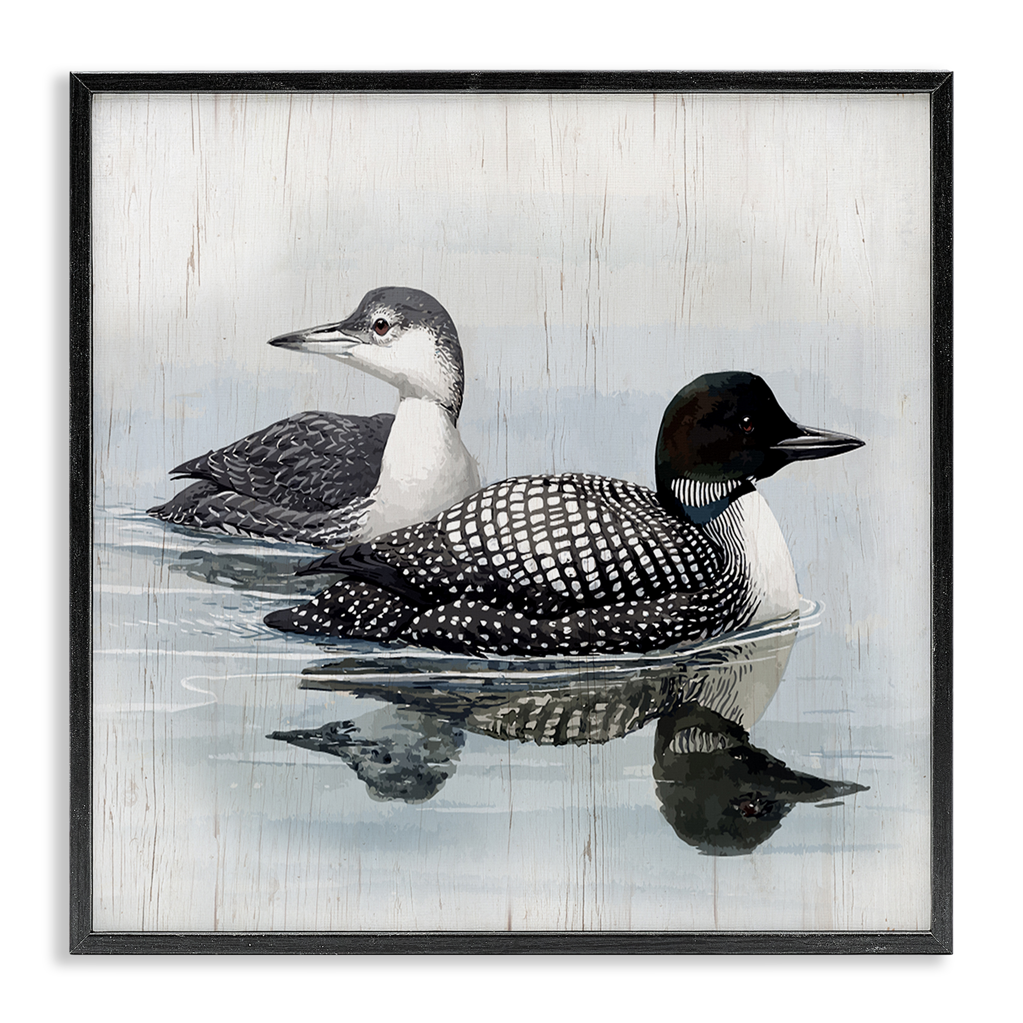 Stupell Industries Traditional Loons Wading Animals Painting Black Framed Art Print Wall Art, 12 x 12