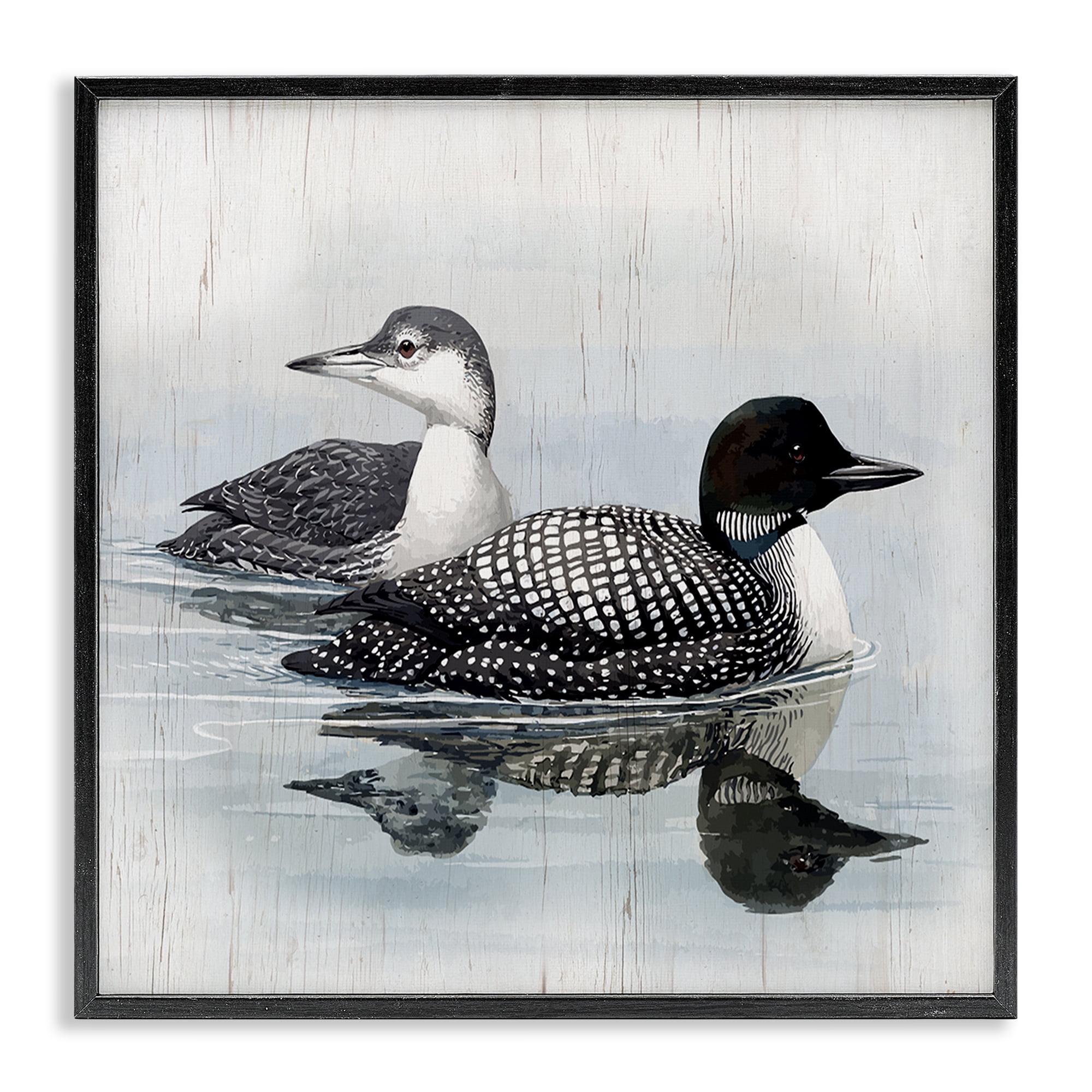 Stupell Industries Traditional Loons Wading Animals Painting Black Framed Art Print Wall Art, 24 x 24