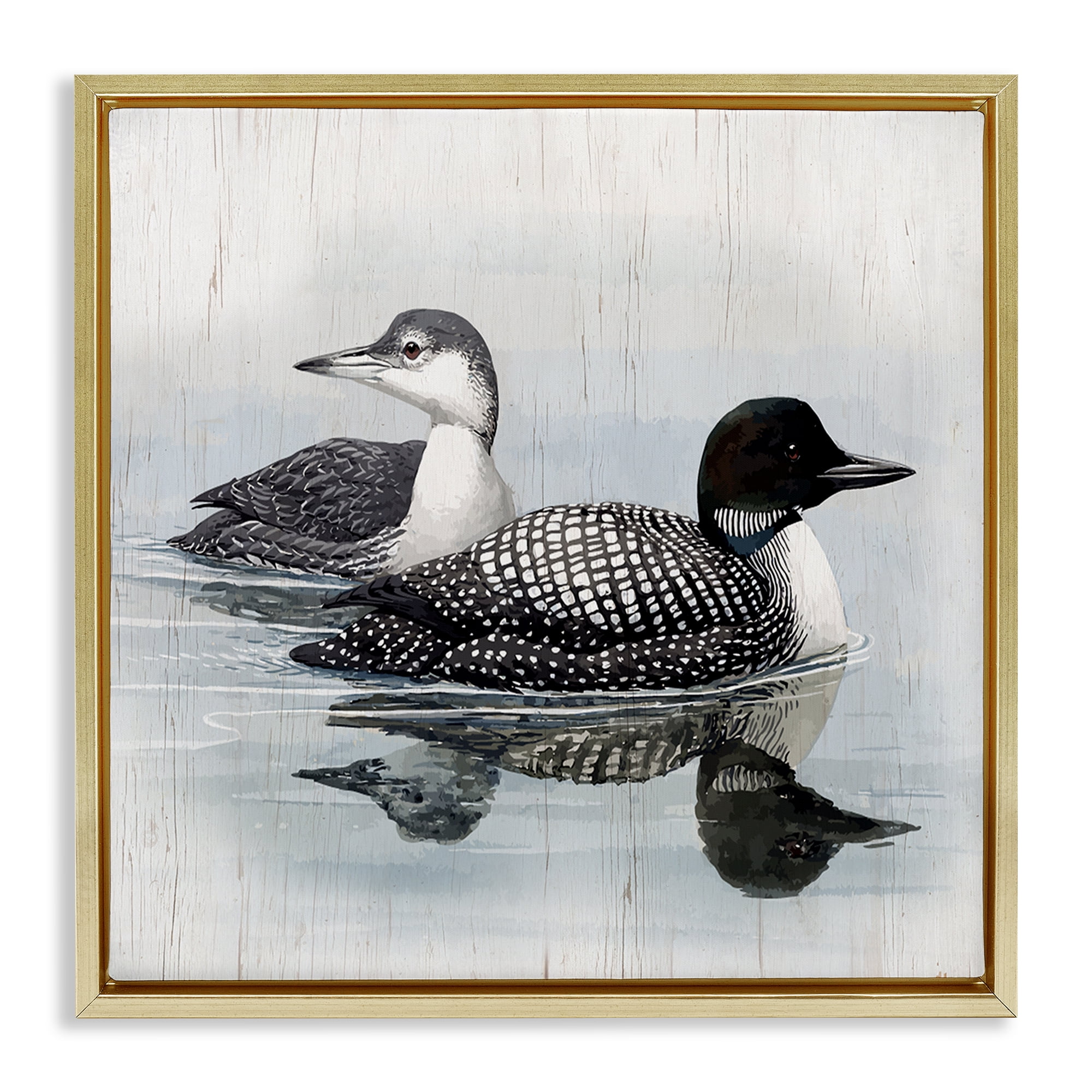 Stupell Industries Traditional Loons Wading Animals Painting Gold Floater Framed Canvas Art Print Wall Art, 18 x 18