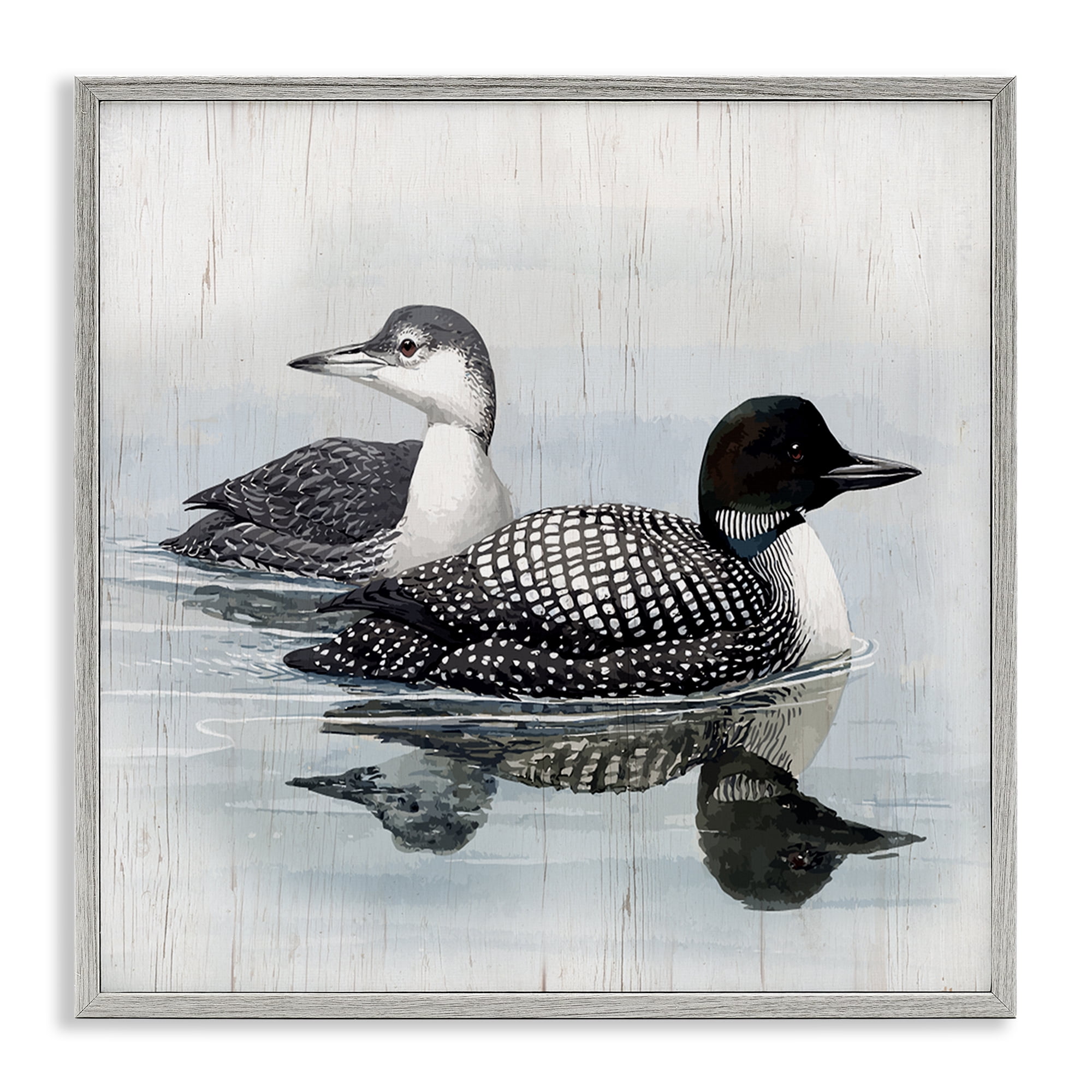 Stupell Industries Traditional Loons Wading Animals Painting Gray Framed Art Print Wall Art, 17 x 17