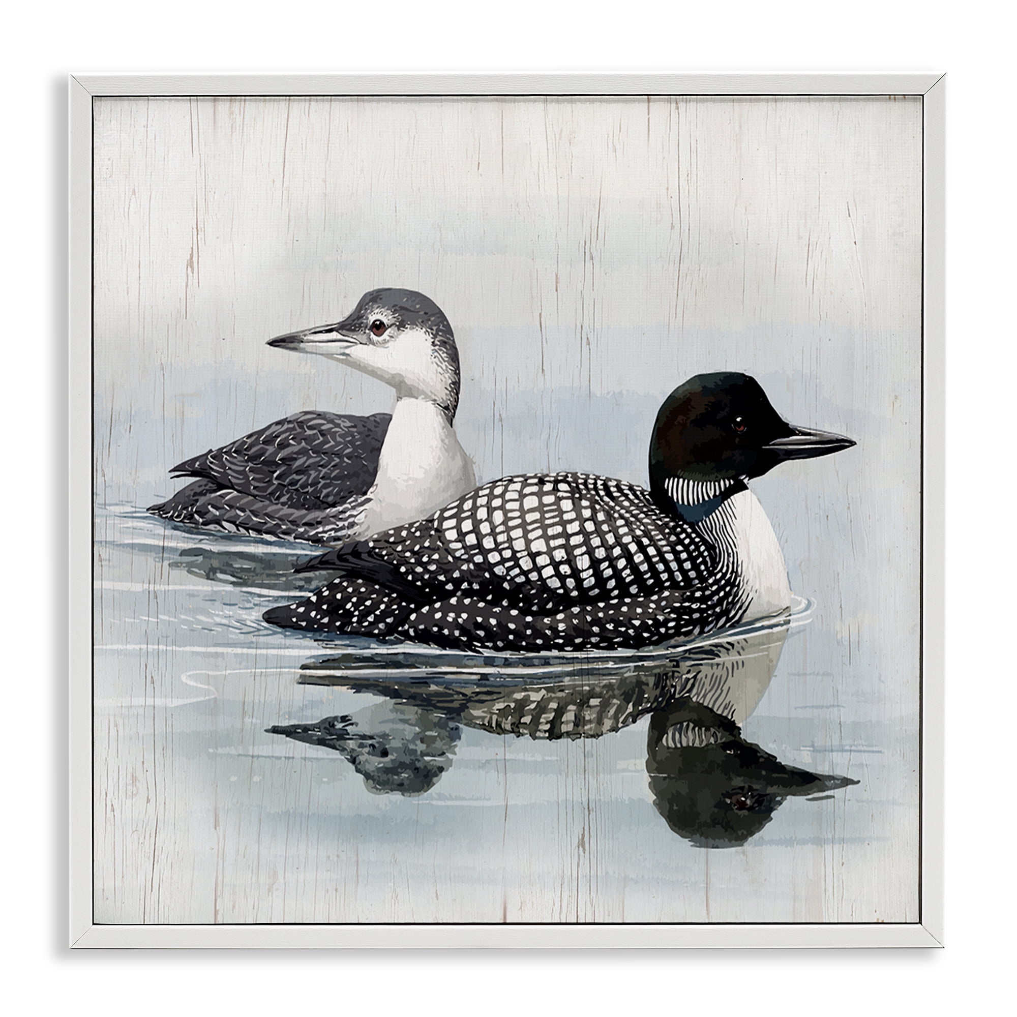 Stupell Industries Traditional Loons Wading Animals Painting White Framed Art Print Wall Art, 12 x 12