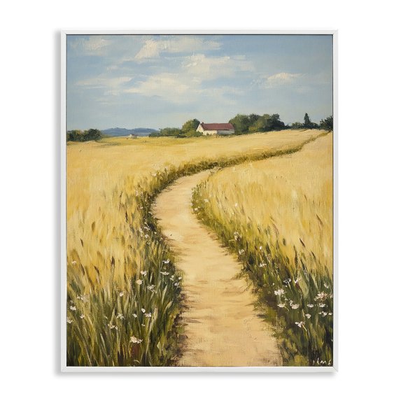 Stupell Industries Traditional Meadow Lined Country Path White Framed Giclee Art, 11 x 14, by Franklyn Gregory