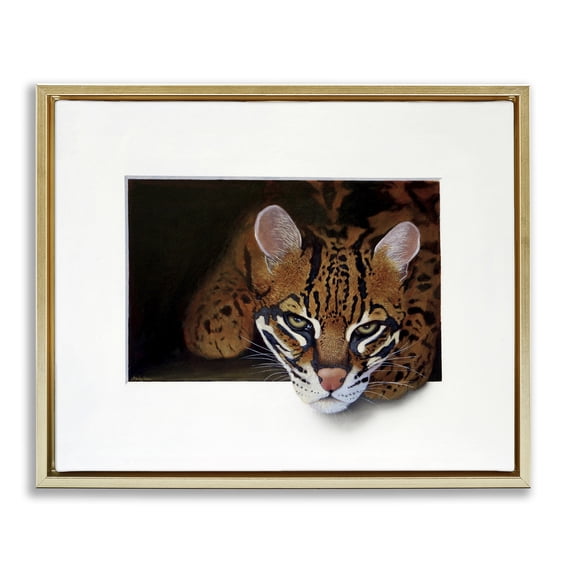 Stupell Industries Traditional Menacing Cheetah Glaring Jungle Cat Obscure Gold Floating Frame Canvas Art, 31 x 25, by Alan Weston