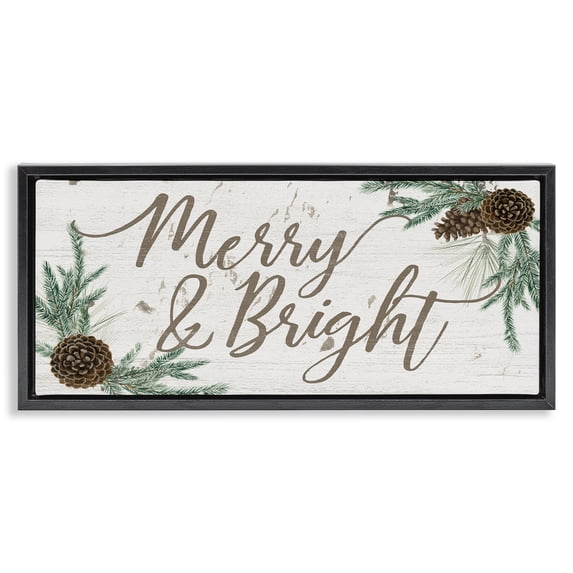 Stupell Industries Traditional Merry & Bright Pinecones Black Floating Frame Canvas Art, 25 x 11, by Grace Popp