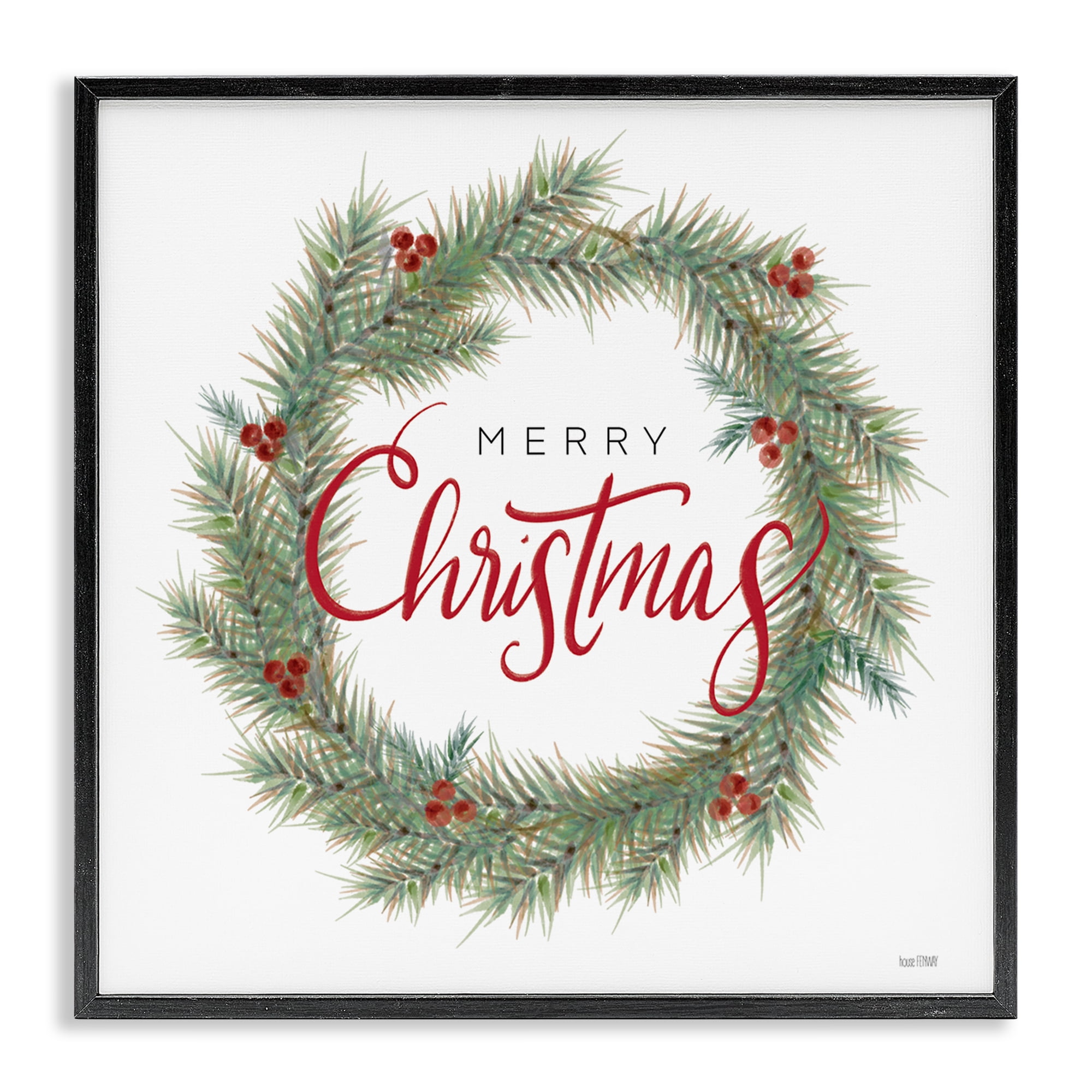 Stupell Industries Traditional Merry Wreath Holiday Painting Black Framed Art Prints Wall Art, 24 x 24