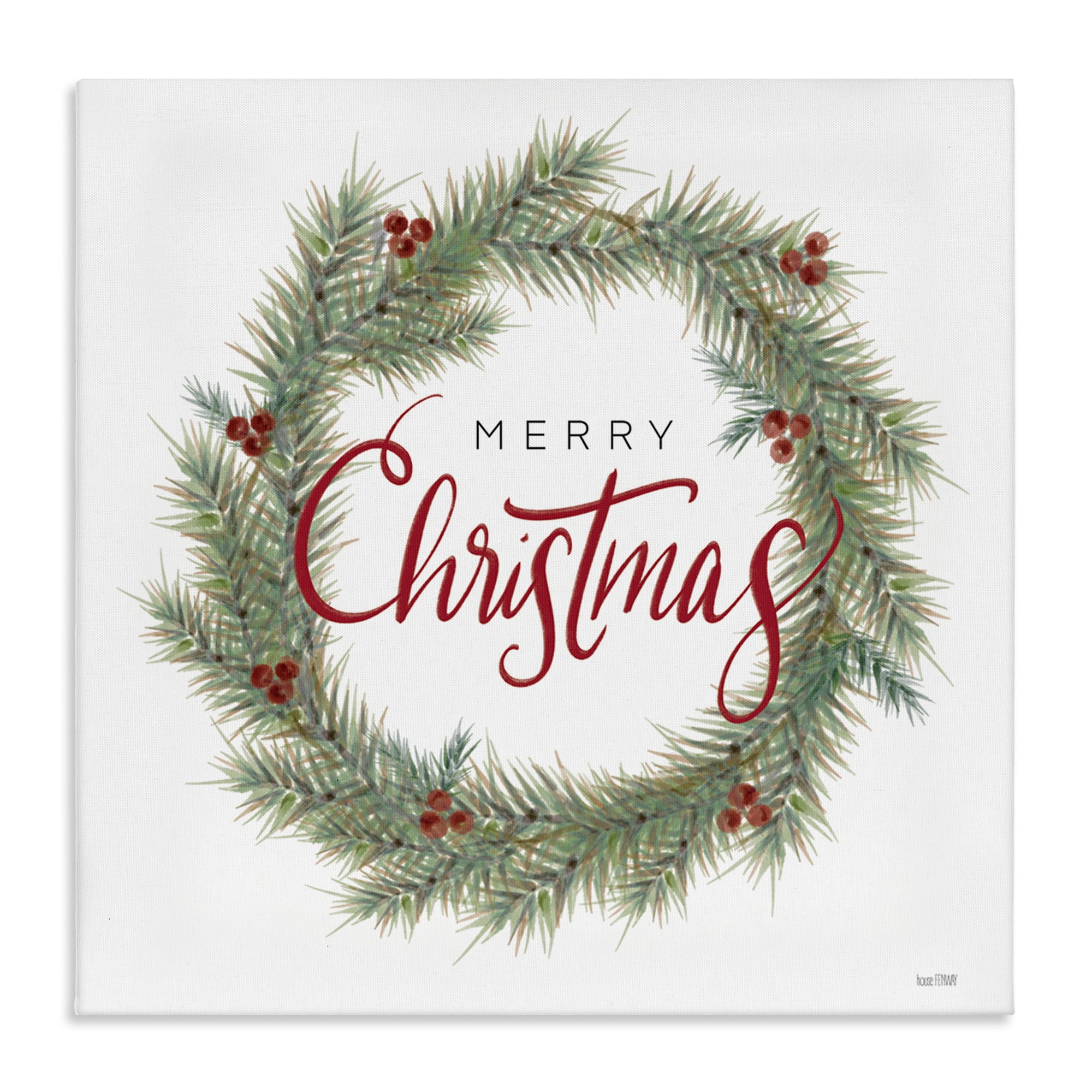 Stupell Industries Traditional Merry Wreath Holiday Painting Gallery Wrapped Canvas Art Prints Wall Art, 17 x 17