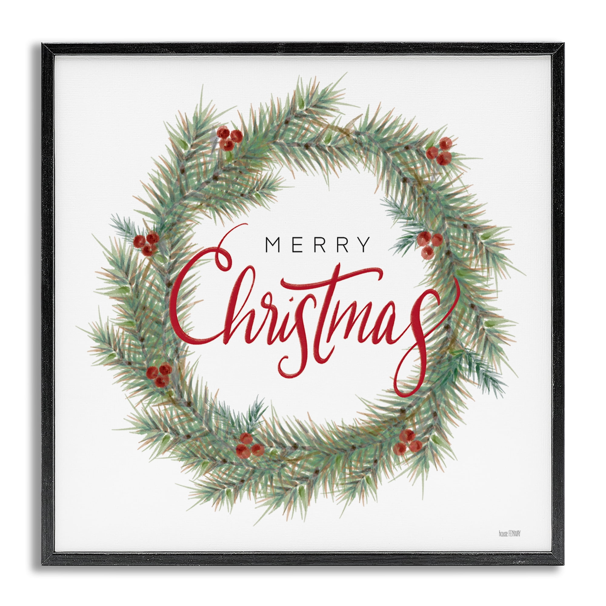 Stupell Industries Traditional Merry Wreath Holiday Painting Gray Framed Art Prints Wall Art, 12 x 12