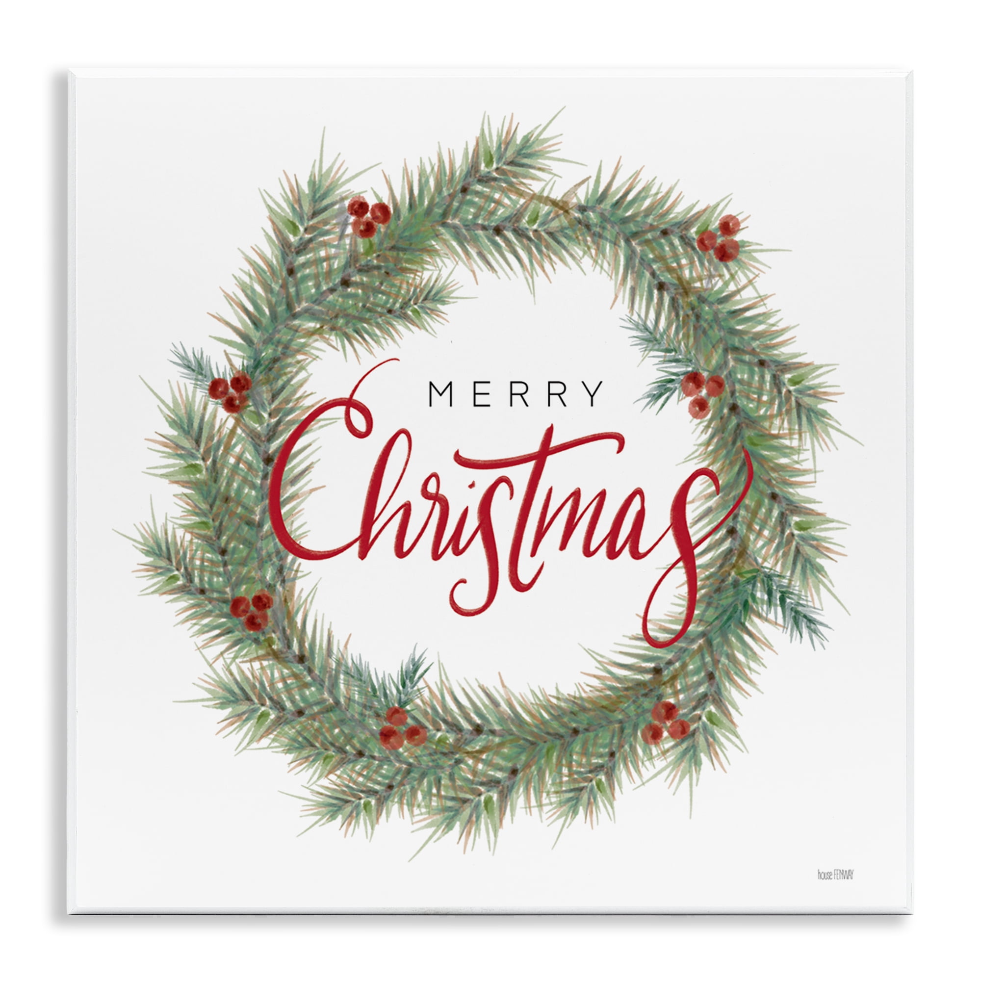 Stupell Industries Traditional Merry Wreath Holiday Painting Unframed Art Prints Wall Art, 12 x 12